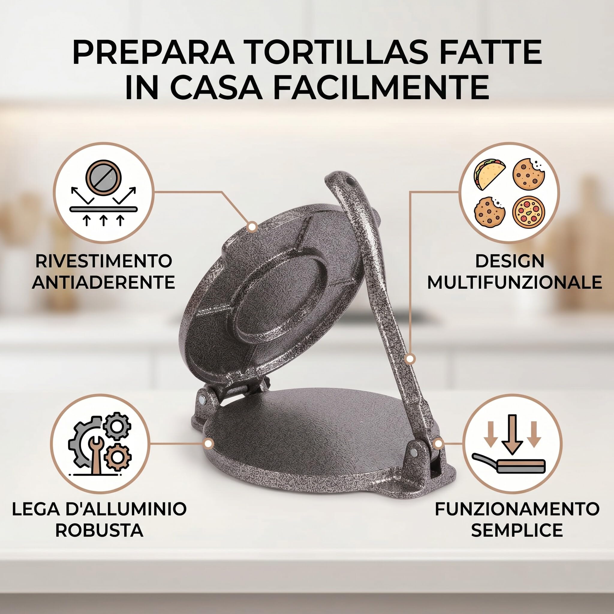 Prensa de Tortilla de Hierro Fundido, Máquina para Hacer Tortillas de Maíz, Patacones, Quesadillas y Roti