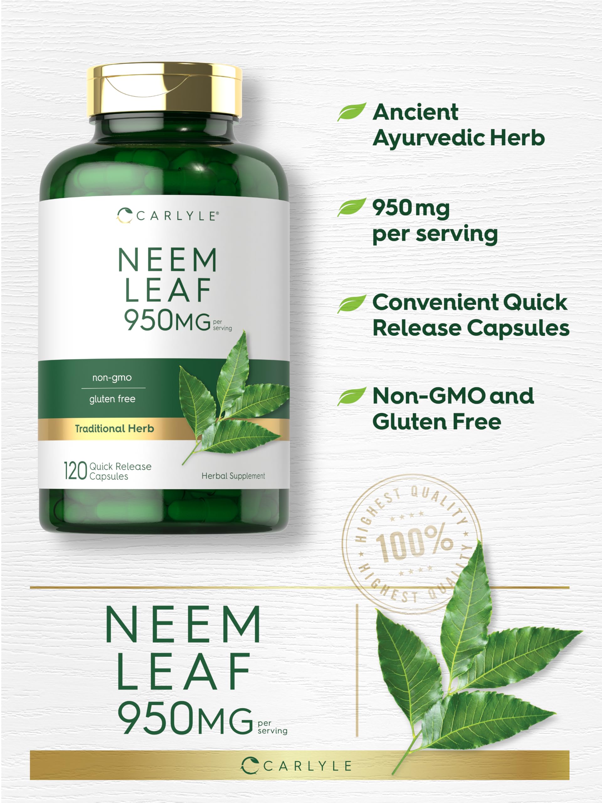 Carlyle Neem Leaf | 950mg | 120 Powder Capsules — Amazon image 4