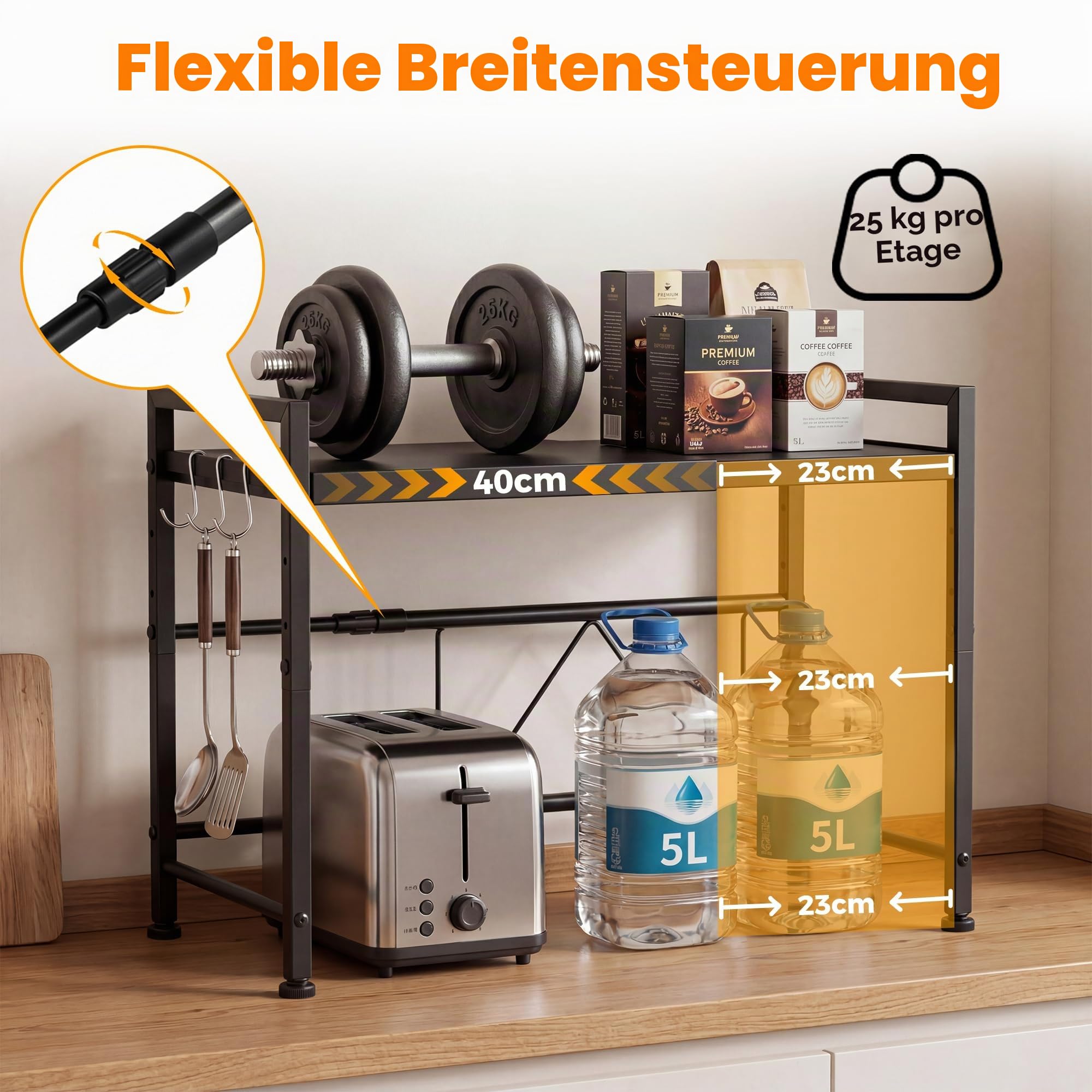 2 Etagen Mikrowellenregal, Ausziehbarer Küchen Organizer