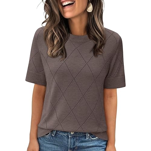 LILLUSORY Womens Knit Hollowed Out Sweater Summer Lightweight Short Sleeve Wool Blend Tops