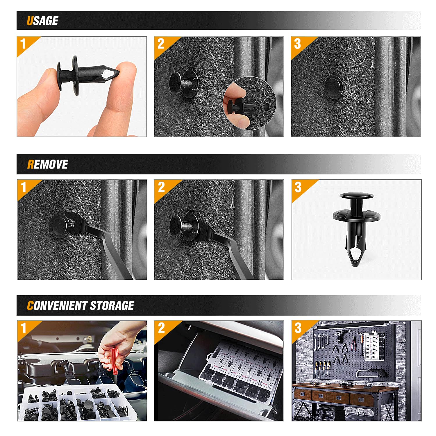 GOOACC - GRC-33 240PCS Bumper Retainer Clips Car Plastic Rivets Fasteners Push Retainer Kit Most Popular Sizes Auto Push Pin Rivets Set -Door Trim Panel Fender Clips for GM Ford Toyota Honda Chrysler
