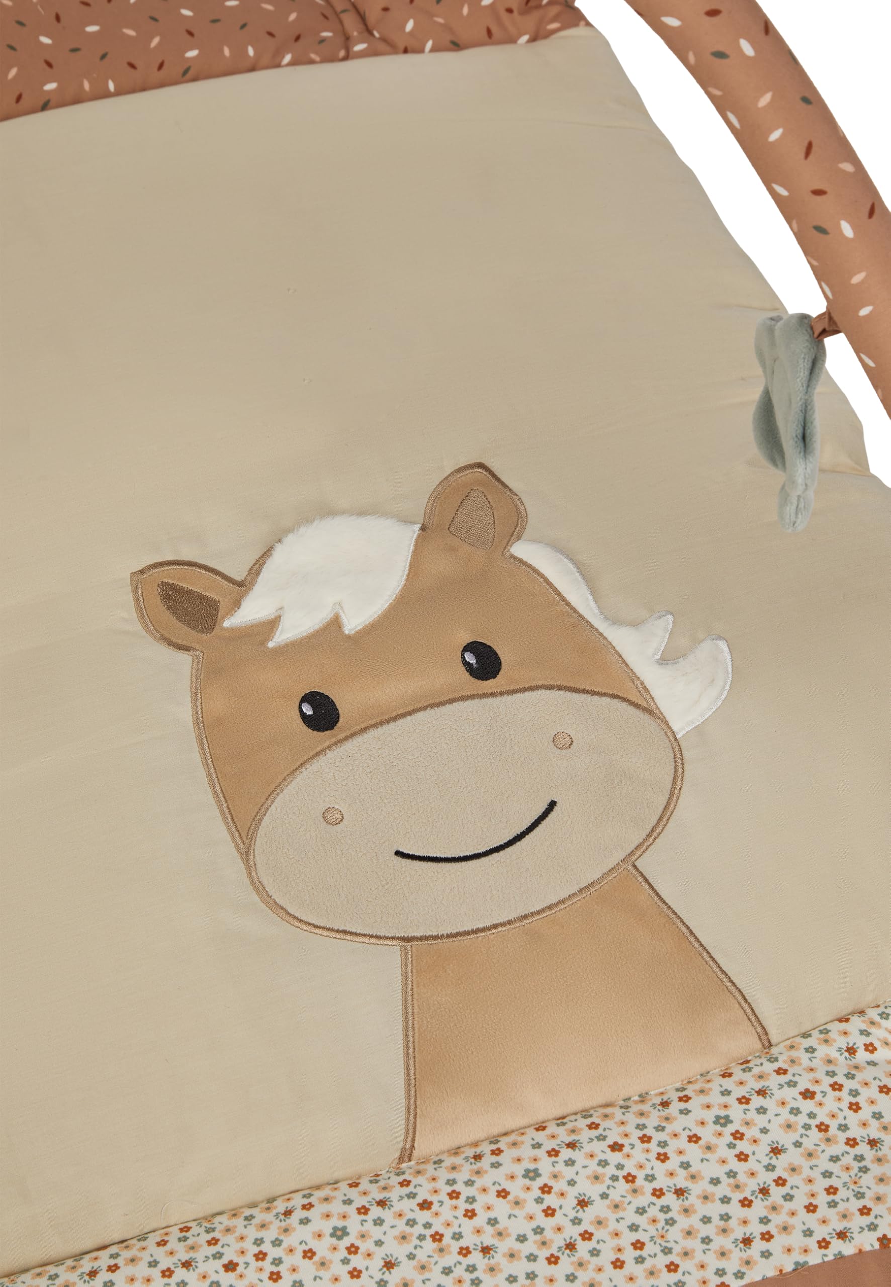 Sterntaler Spielbogen Pferd Sunny - Spielbogen aus samtigem Velour und bedrucktem Baumwoll Mischgewebe - Baby Spieldecke mit Bogen und Spielfiguren zum Abnehmen - Baby Spielzeug, lichtbraun