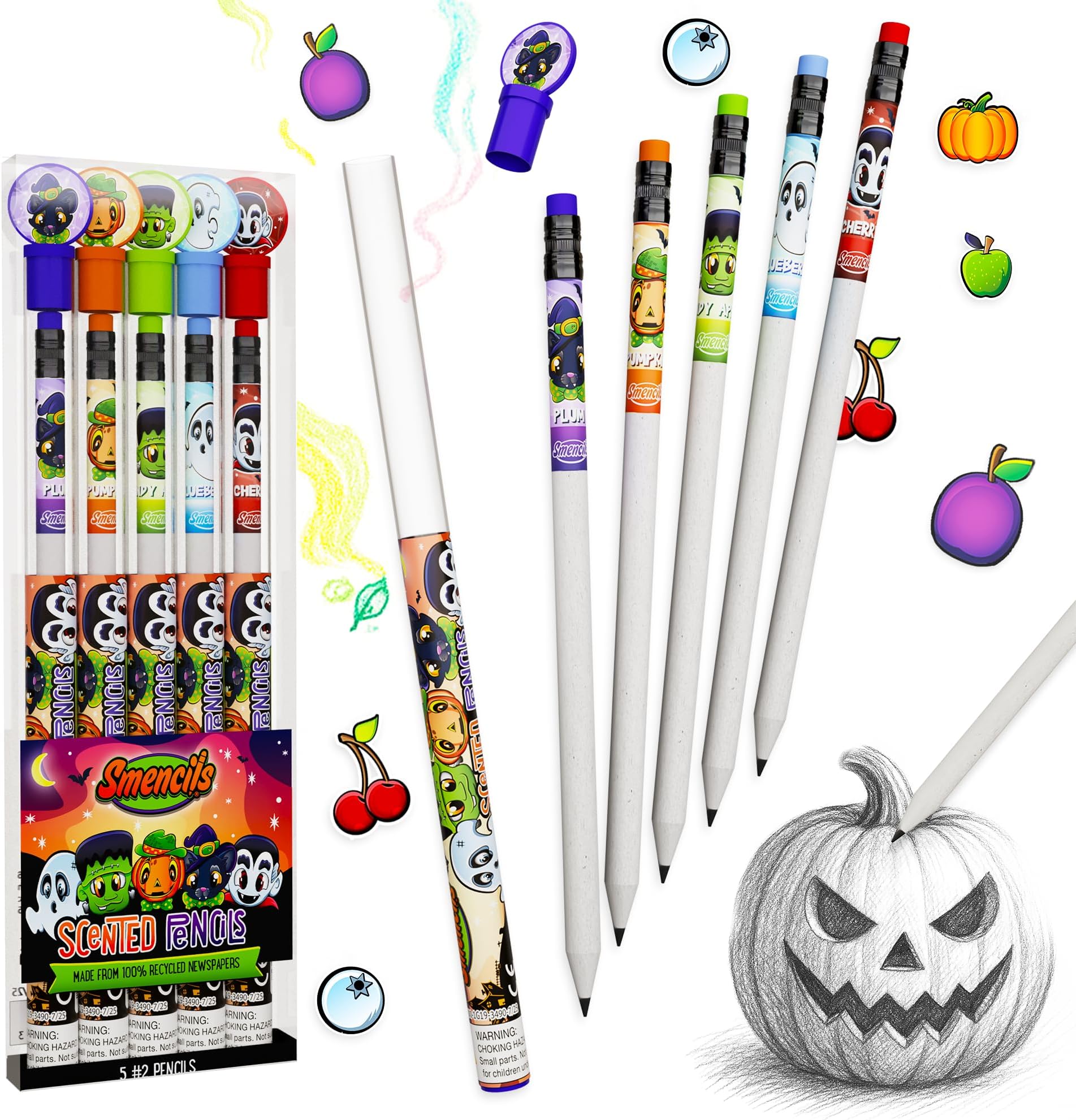 Halloween Smencils - HB #2 Patented Gourmet Scented Pencils, 5 Count, Gifts for Kids, School Supplies, Classroom Rewards
