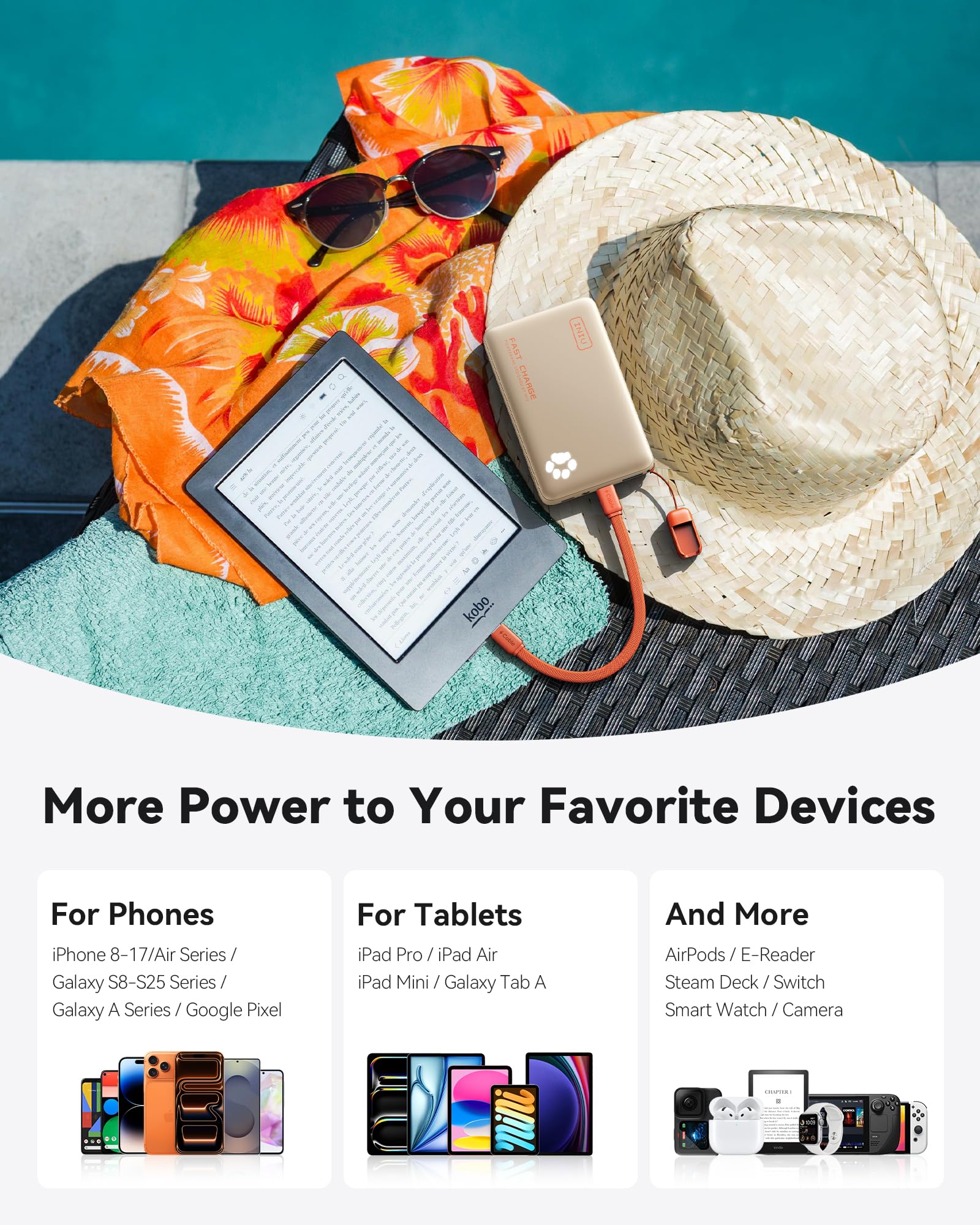INIU Power Bank, powerbank 45 W, 10 000 mAh, najlżejszy i mały, ale mocny (USB C In& Out), PD3.0 zewnętrzne akumulatory do telefonów komórkowych z lampą błyskową, kompatybilne z iPhone 17 16 15 Pro