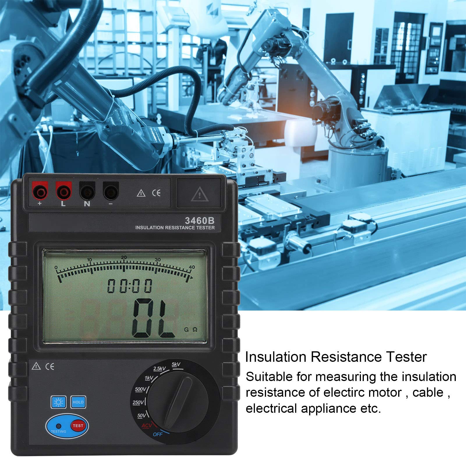 Tester Della Resistenza di Isolamento 1MΩ ~ 400GΩ, Megaohmmetro Digitale 50V-5000V, Misuratore di Resistenza Protetto, con Ampio Display LCD, per Misurare la Resistenza di Isolamento del Motore Elettr