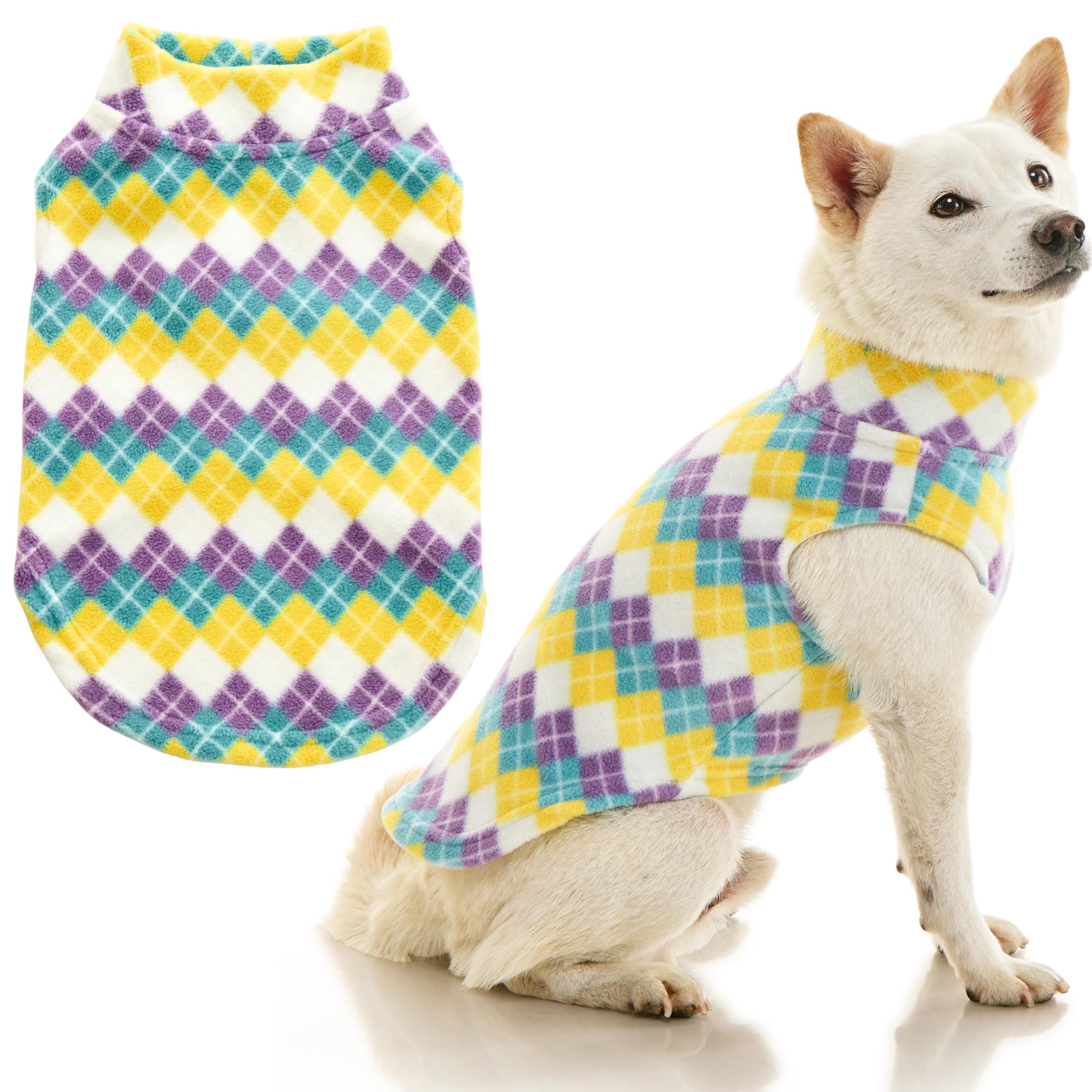 Gooby Stretch Fleece Vest Dog Sweater, Argyle Blue, 4X-Large