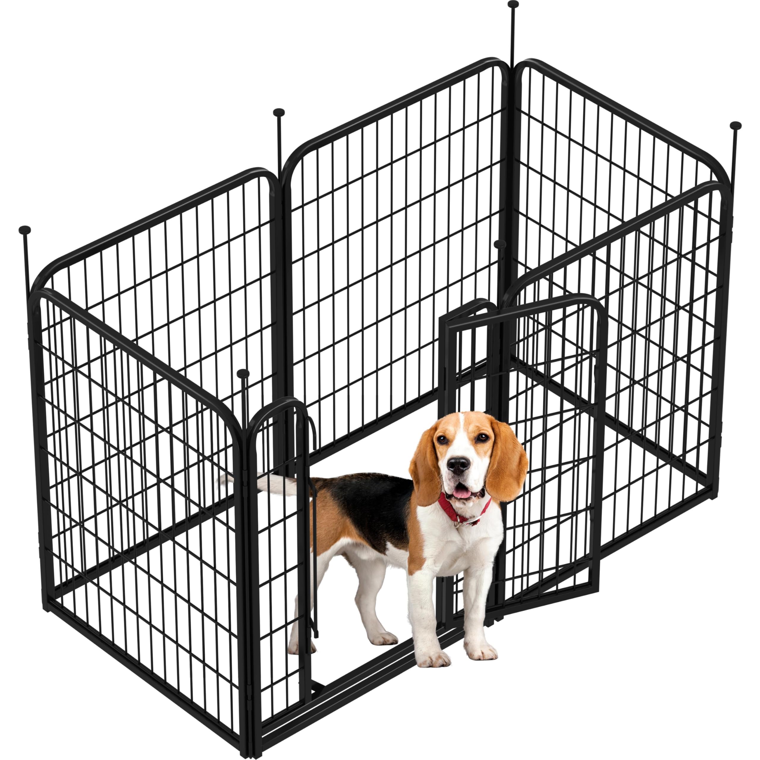 Abician Enclos Chiens Chiot Clôture Chenil en Métal 6 Panneaux 65x80 cm | Parc Chien Pliant Lapin Canard Rongeur Cage pour chien Exterieur avec piquets à Sommet Ovale et Plat intérieur/extérieur Noir