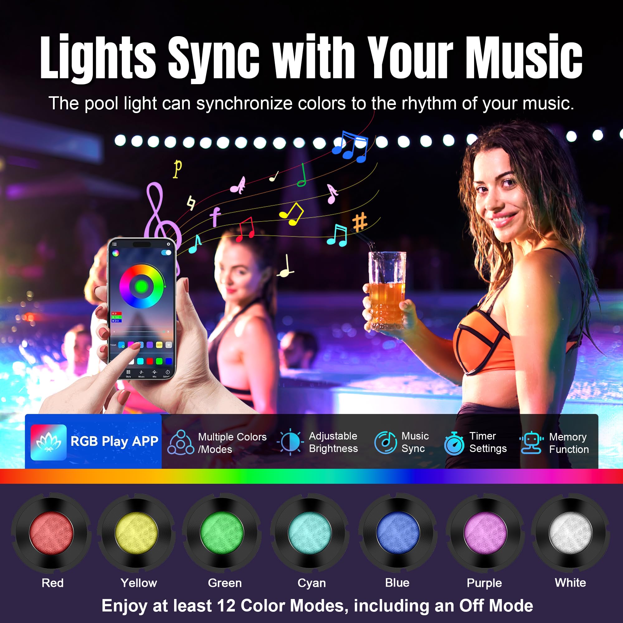 Zenhagu Nicheless Pool Lights, 1.5 Inch LED RGBW Multicolor