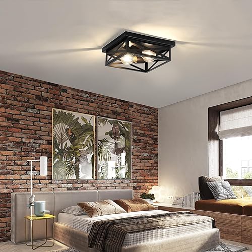 Miniatura 9 de Paquete de 2 lámparas de techo de montaje empotrado vintage de granja, 2 luces para pasillo de cocina, lámparas industriales de granja para