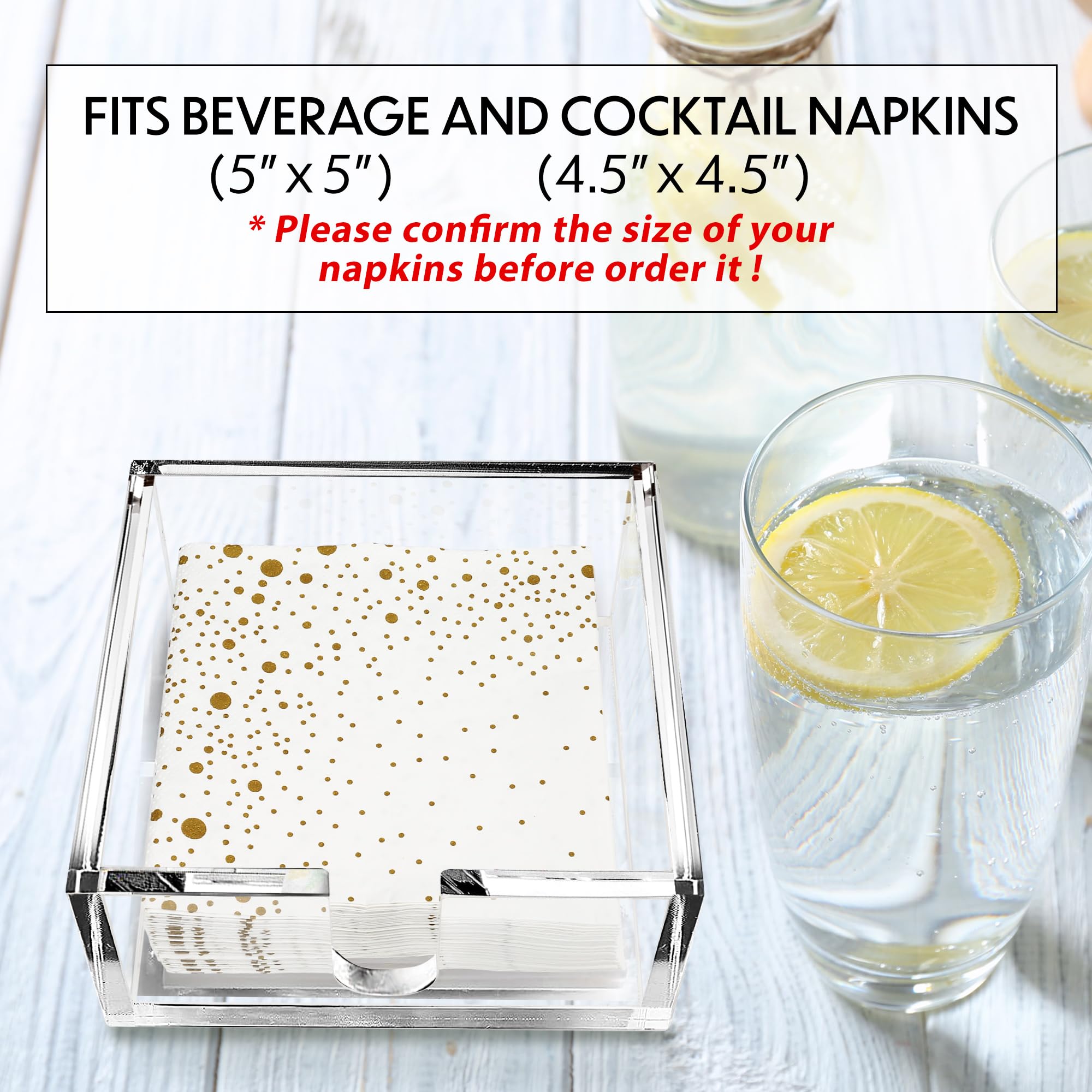 LotFancy - Portatovaglioli in acrilico, per cucina, sala da pranzo, bagno, bar, feste, buffet, per bagno, 12,7 x 12,7 cm, quadrato