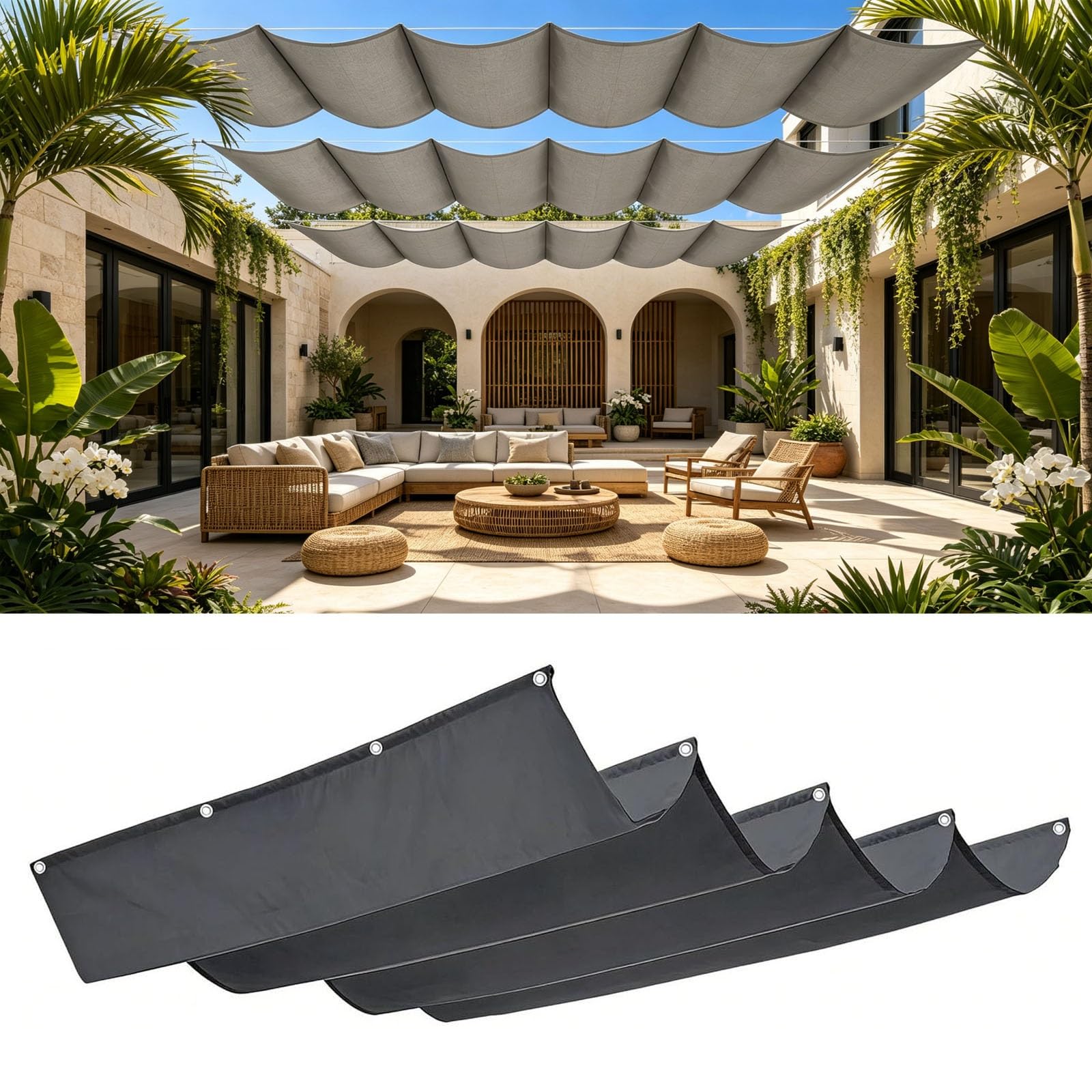 Einziehbar Welle Sonnensegel 1.5 x 2.5 m PES Markisenstoff Sonnenschutz Wasserdicht Stabil Windabweisend Verstellbar Welle Markisenstoff für Balkon Terrasse Garten, Dunkelgrau