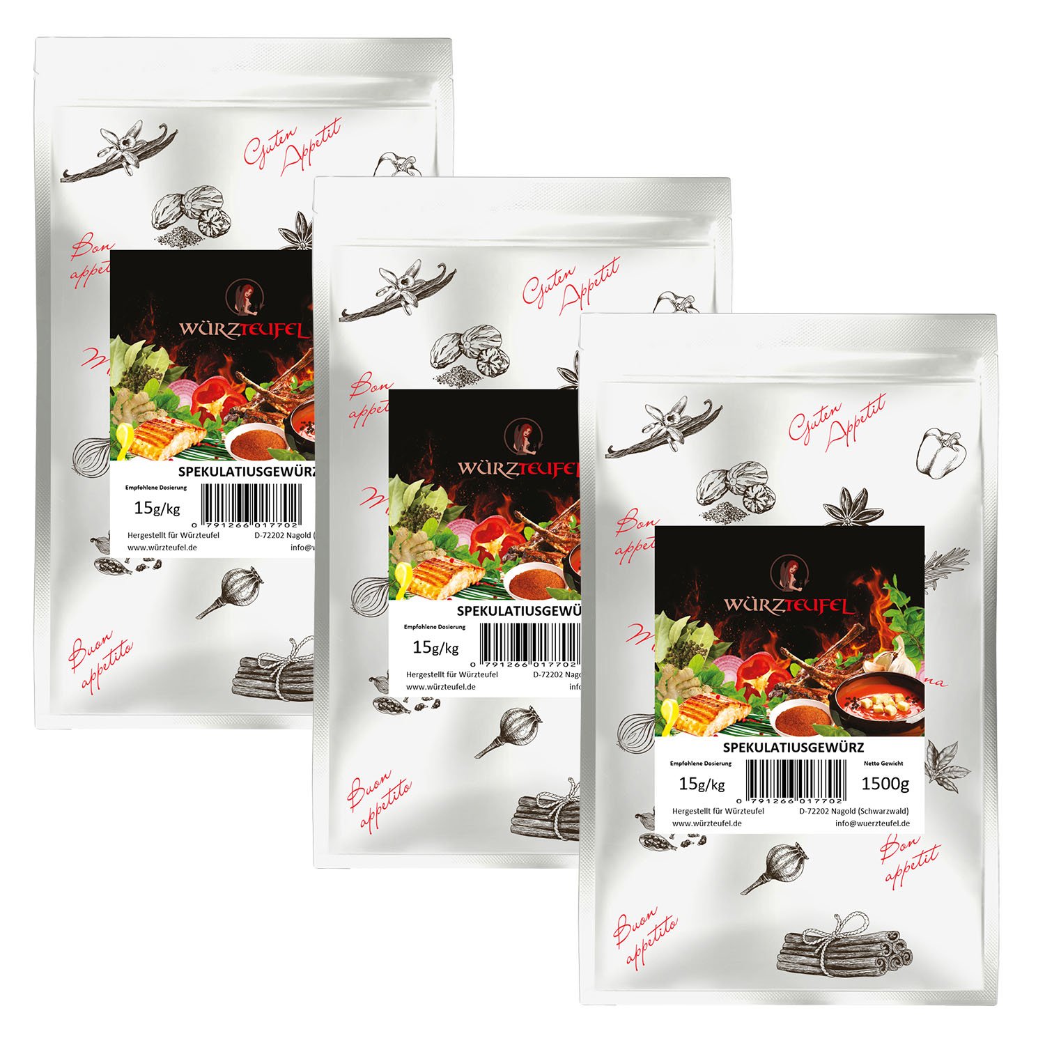 Spekulatius - Gewürzmischung aus hochwertigen Naturgewürzen, Spekulatiusgewürz, nach Kölner Art. Gewürzspekulatius. 3 XL Beutel je 1500g. (4,5 KG)