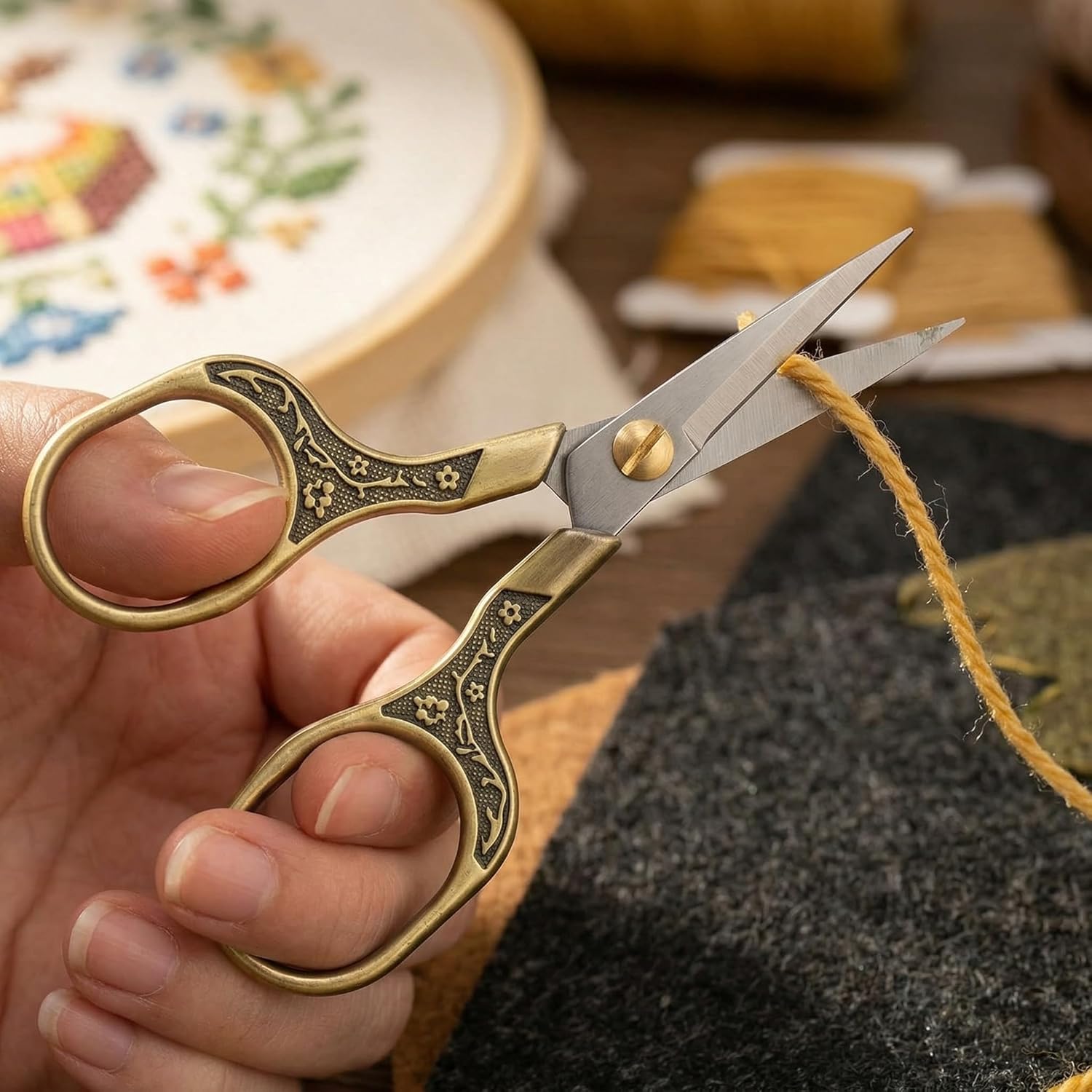 Needlepoint Scissors with Leather Sheath, Vinta Antique Bronze Small