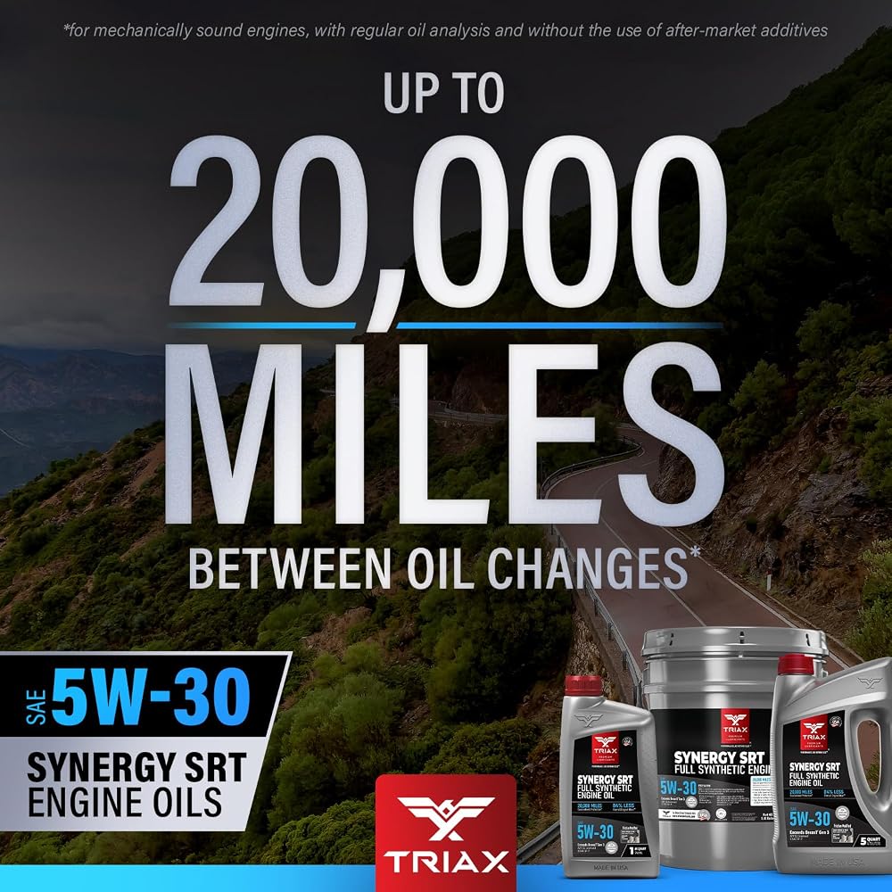TRIAX Synergy SRT 5W-30 - Full Synthetic, Friction Modified Engine Oil - 20K Miles, API SP Licensed, 3x Wear Protection - Nano Boron and Moly Friction Modified (5 Quart)