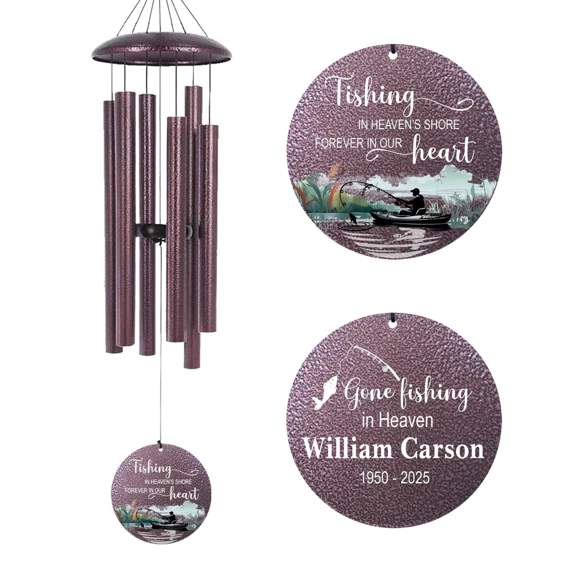 Memorial Wind Chimes for Loss Dad, Personalized Name Fishing in Heaven