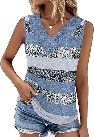 Sampeel Tank Top for Women Summer Button Down V Neck