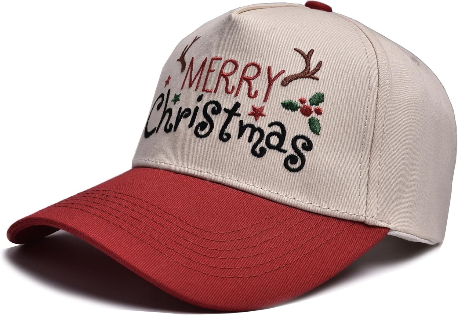 Merry Christmas Trucker Hat- 3D Embroidered Adjustable Cotton Deer Snow Baseball Caps for Men Women Red - Image 2