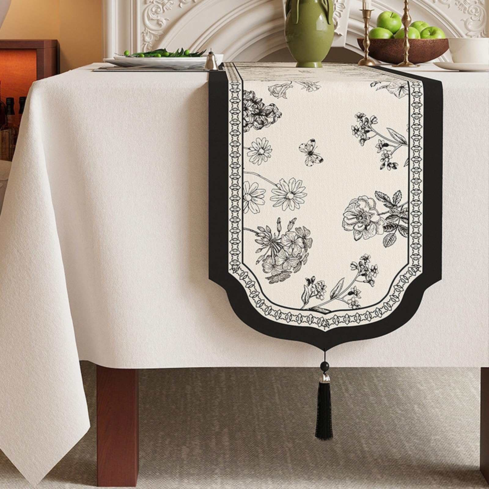 Tischläufer Hochzeit Polyester, Tischläufer Modern 35x260 cm, Leinenoptik mit Blumenmuster
