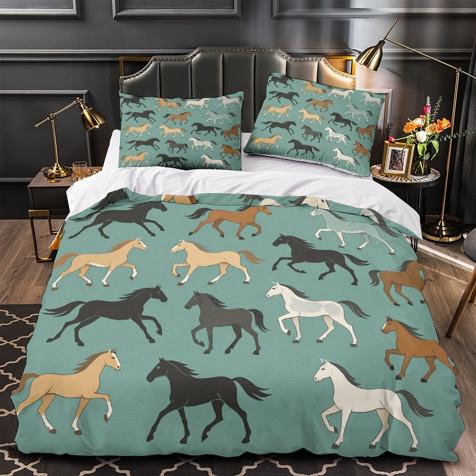 Housse de couette cheval 3D hypoallergénique et douce avec fermeture éclair