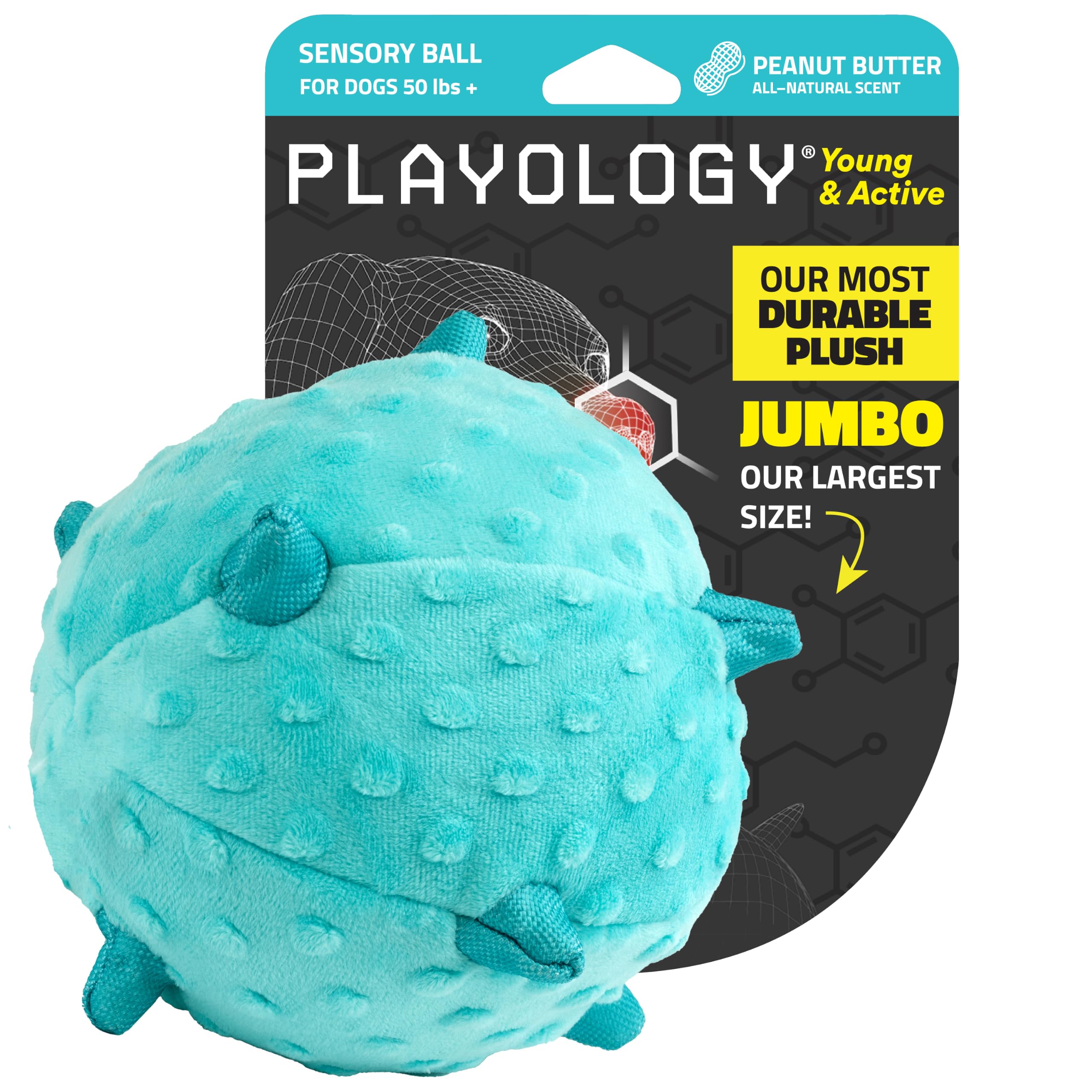Playology Hundespielzeug für Welpen, für sensorische Entwicklung, groß – gefülltes Kauspielzeug mit Quietscher für Welpen 8-16 Wochen – fesselndes rein natürliches Erdnussbutter duftendes Spielzeug