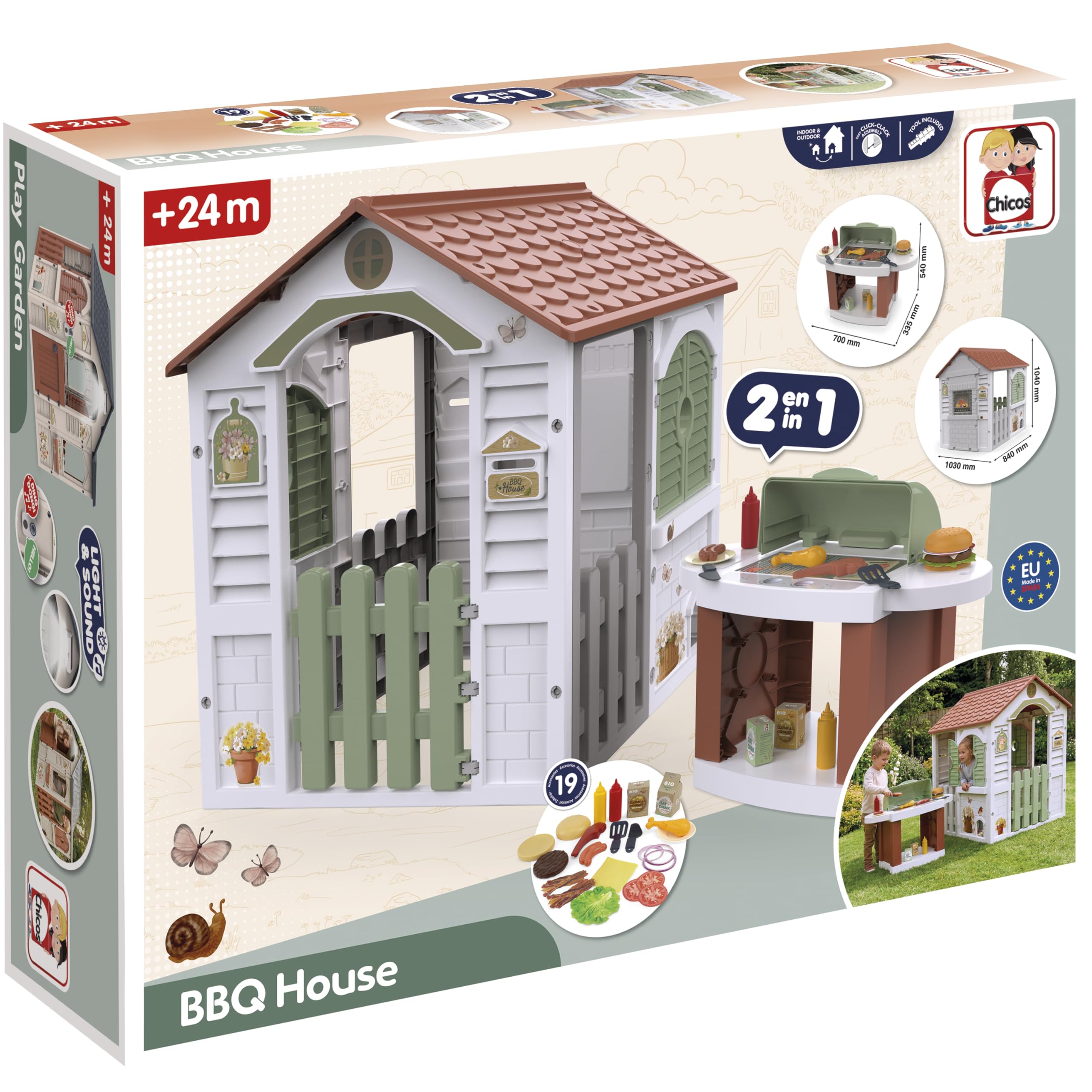Chicos - Casita + Barbacoa Infantil Exterior con 19 Accesorios | Montaje y desmontaje Sencillo y rápido | A Partir de 2 años (89705)