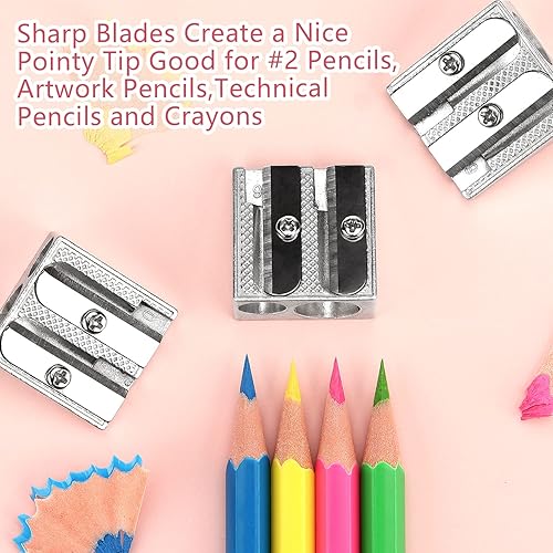 Miniatura 5 de Tamaki 8 Pack Handheld Metal Pencil Sharpener with 2 Holes for Schools, Offices, Homes, Art Projects