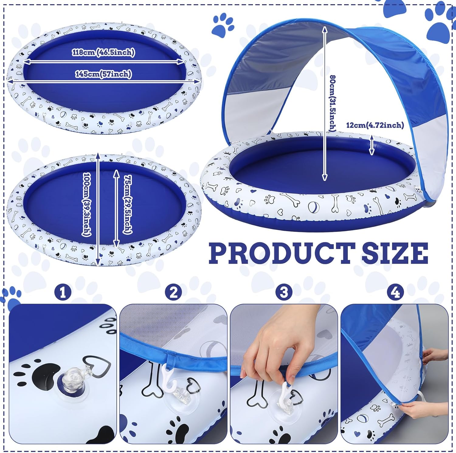 Seenelling Dog Pool Float with Canopy Inflatable Dog Water Raft for Lake Pet Swimming Float Lounger with Shade for Small Medium Large Dogs Pet Pool Accessories