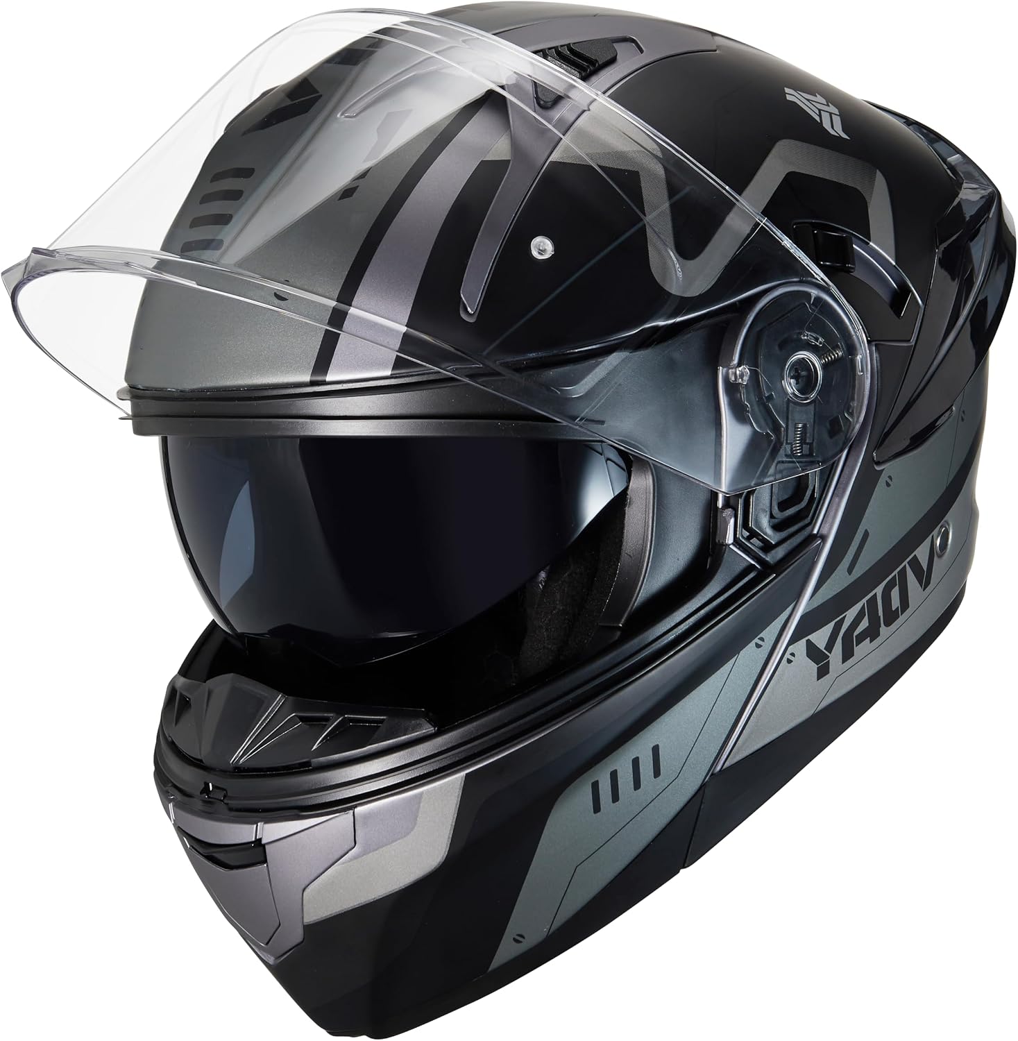 Modular Motorcycle Helmet Dual Visor Flip Up Full Face Helmets SJ-809 DOT Approved for Adults Men Women (Gray Mech Man, L)