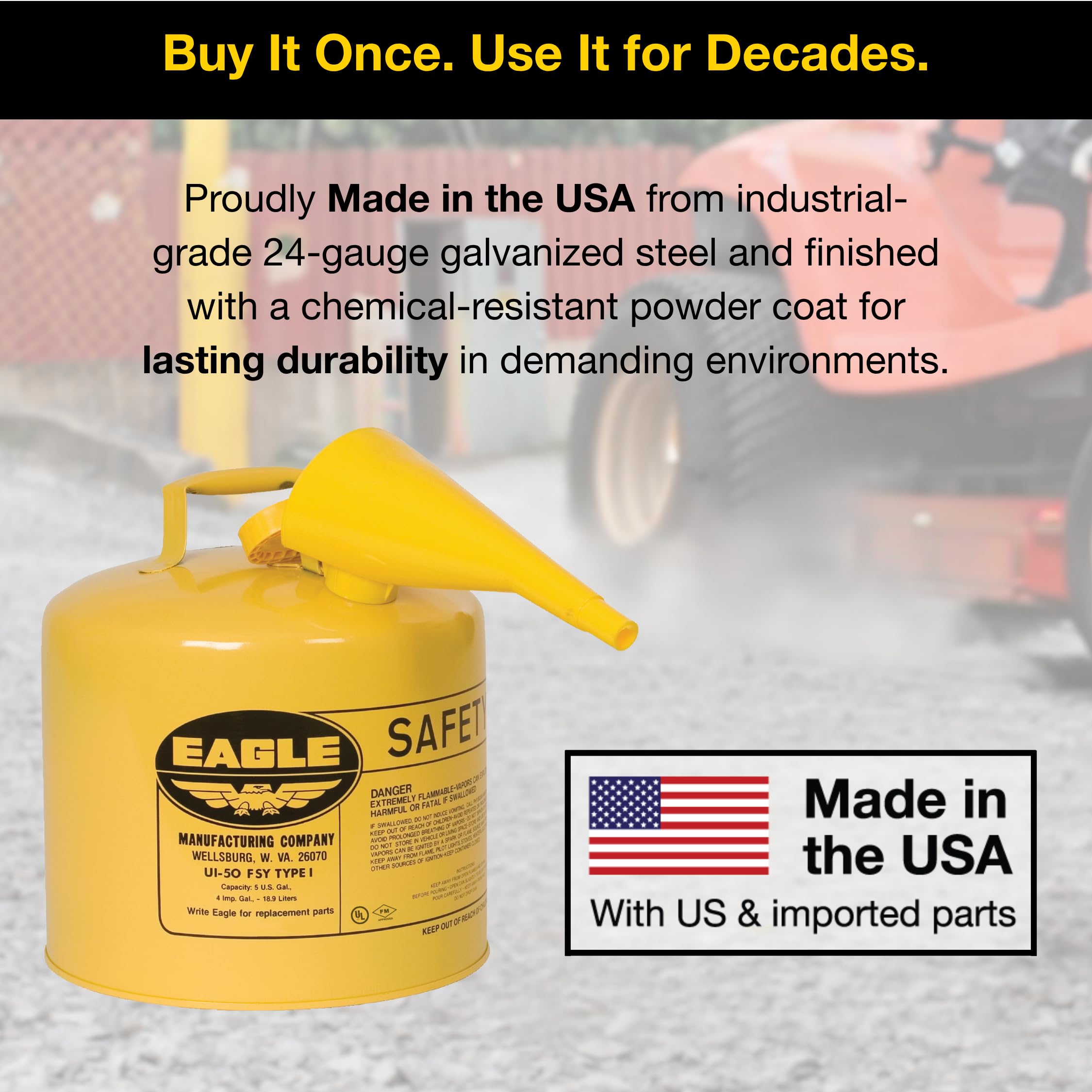 Eagle UI-50-FSY amarillo acero galvanizado tipo I Diesel Seguridad puede con embudo, 5 Gallon Capacity, altura de 13,5 cm, 12,5 cm de diámetro