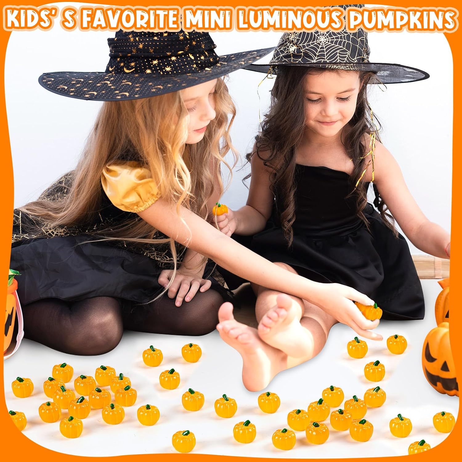50PCS Halloween Luminous Mini Resin Pumpkins Miniature Pumpkin Vegetables Figurines Glow in The Dark, Fall Tiny Pumpkins for Halloween Thanksgiving Autumn Party Home Cake Decor Vase Filler