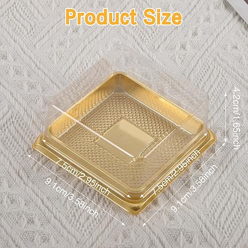 Miniatura 4 de Hewnda Paquete de 50 moldes dorados para tartas, parte inferior de 3 pulgadas x altura de 1-1/2 pulgadas de plástico transparente mini caja para