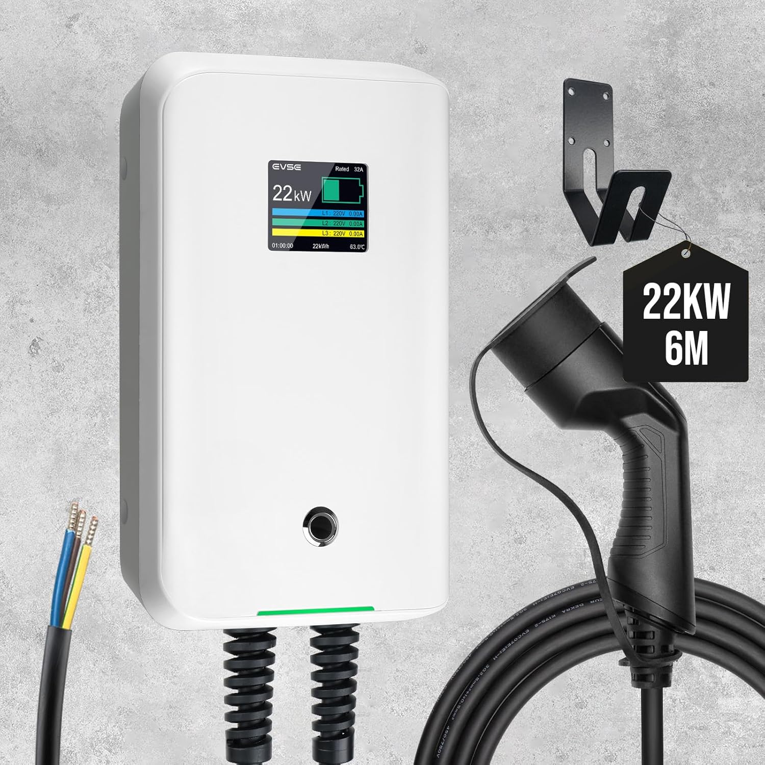 Morec Cargador EV 22 kW Estación de carga trifásica tipo 2 32 A Cargador estándar UE Enchufe IEC 62196-2 con cable de alimentación para caja de distribución, Caja de pared portátil rápida, 6,1 m Morec Cargador EV 22 kW Estación de carga trifásica tipo 2 32 A Cargador estándar UE Enchufe IEC 62196-2 con cable de alimentación para caja de distribución, Caja de pared portátil rápida, 6,1 m