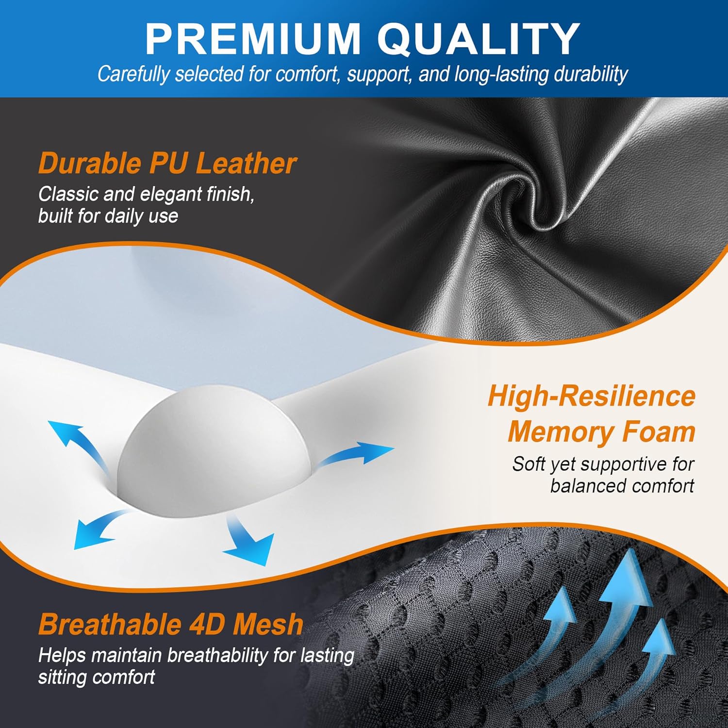 Lumbar Support Pillow for Car: Ergonomic Memory Foam Lumbar Pillow for Long Drives, Lower Back Support for Pain Relief, Dual Adjustable Straps, Back Cushion for Car Seat, Office Chair - Black