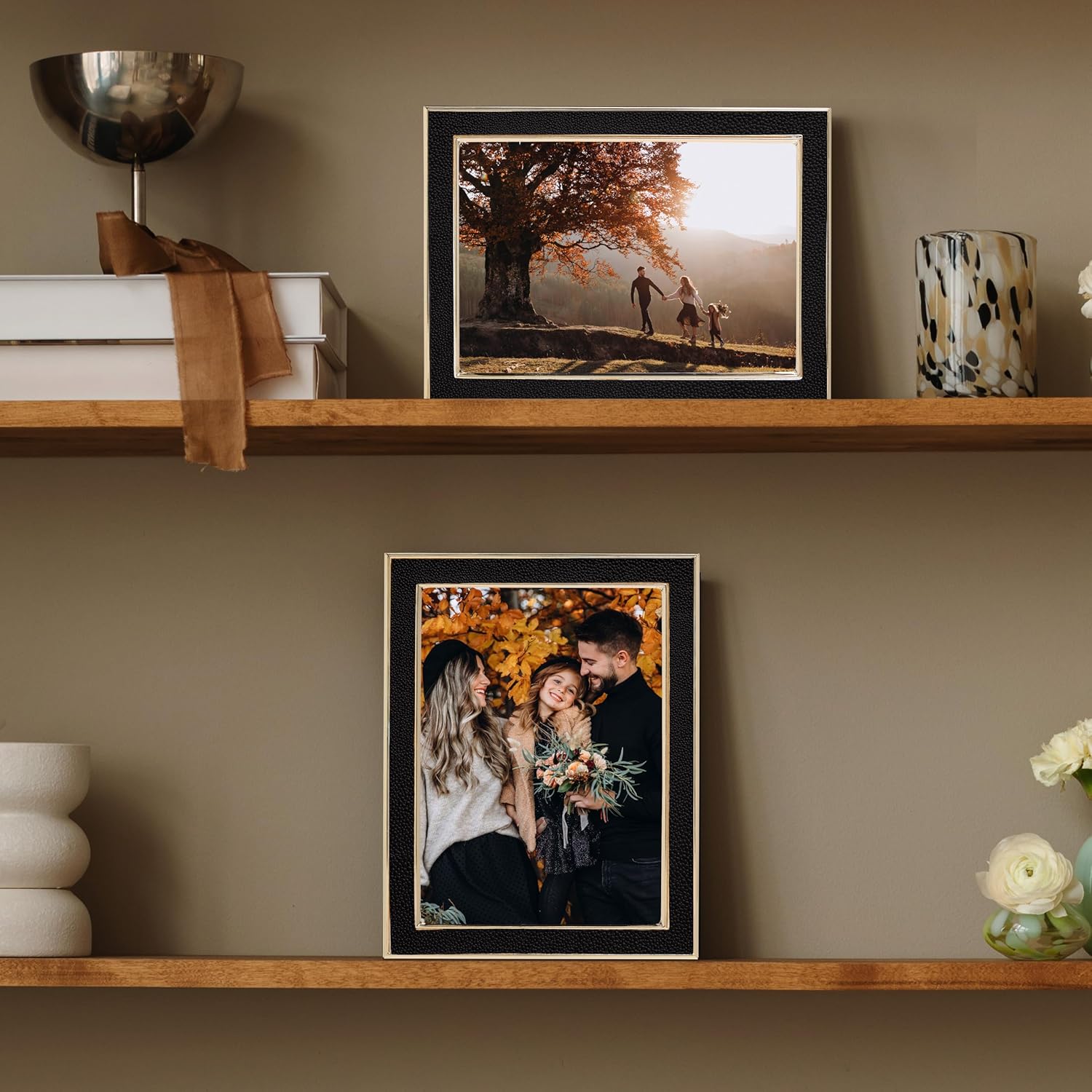 Sheffield Home Picture Frame 2 Pack – Faux Leather and Metal Display Frame for Photos, Modern Home Décor, Black