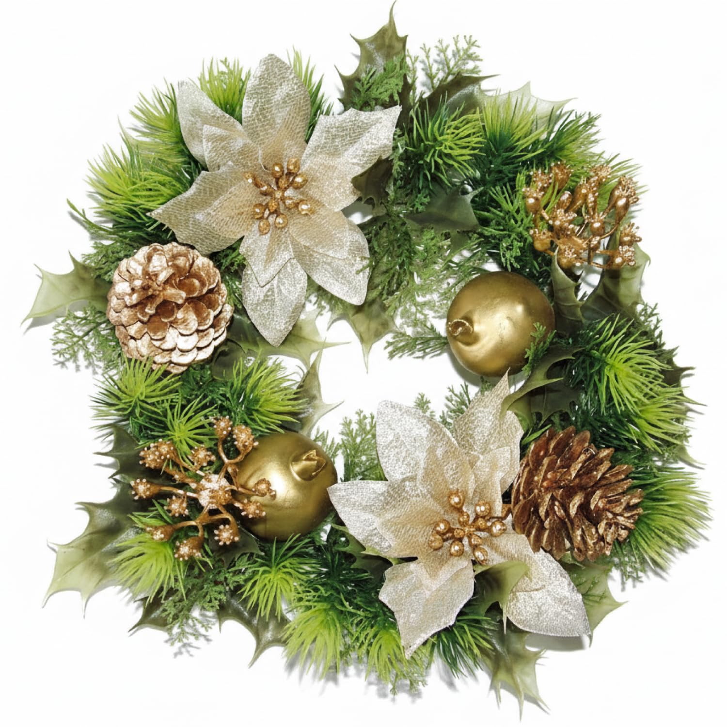A1-Homes Gold Artificial Plastic Holly Christmas Wreath/Candle Ring With Snow For Indoors And Outdoors (, 30 Cm)