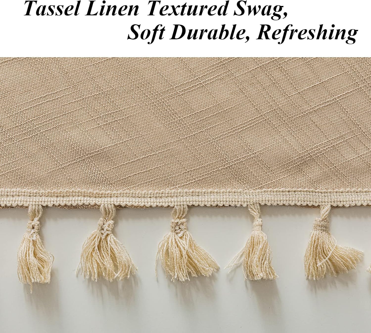 Beda Home Tassel Linen Textured Swag Curtain Valance for Farmhouses’ Kitchen; Light Filtering Rustic Short Swag Topper for Small Windows Bedroom Privacy Added Rod Pocket Design (36W x 63L, Brown)