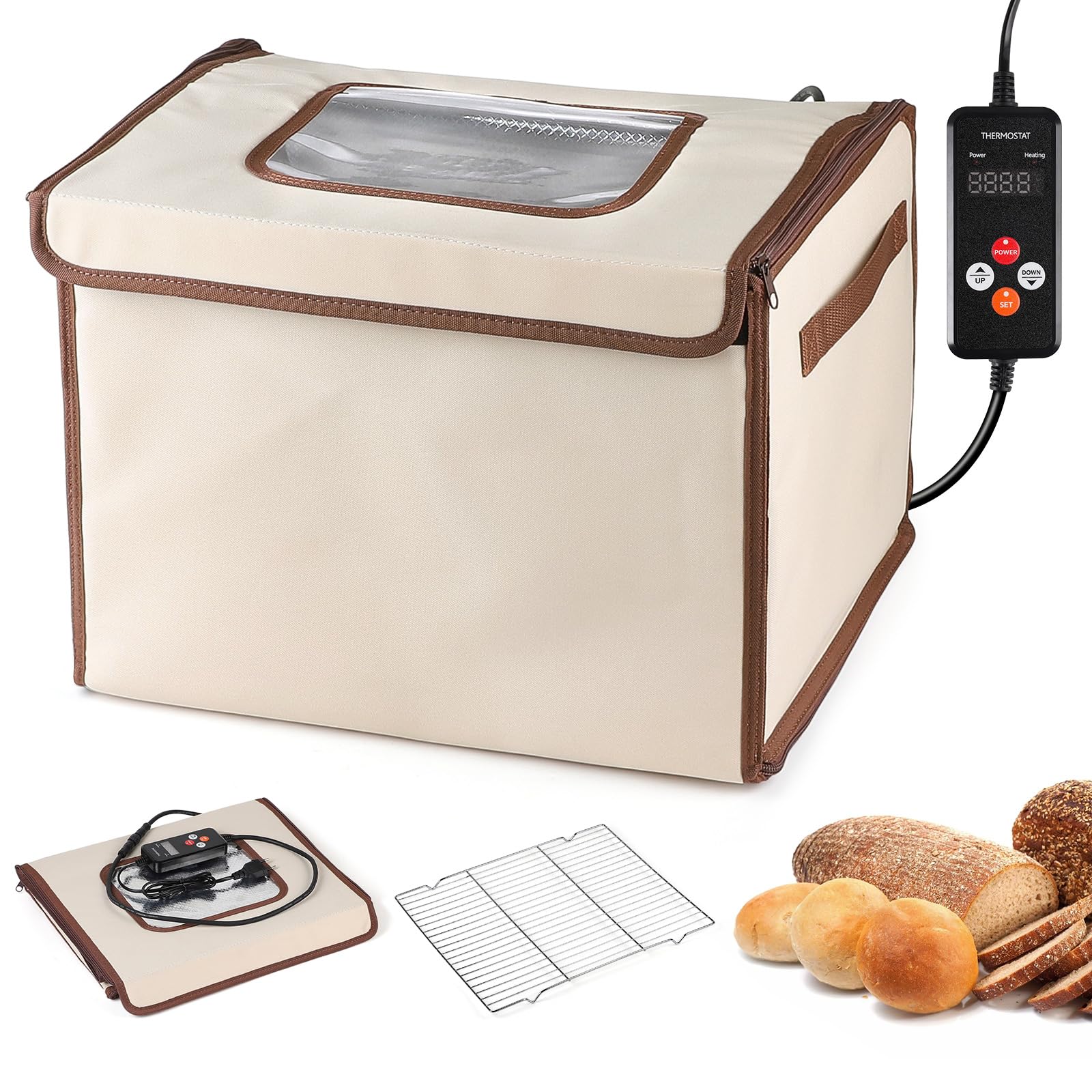 SWAWIS 40x30x28cm Caja de Fermentación con Función de Calefacción para Masa 230V 70W, Plegable, Control de Temperatura 20-50 ℃, Temporizador 0-24h, para Hogar Pan Pizza Yogur