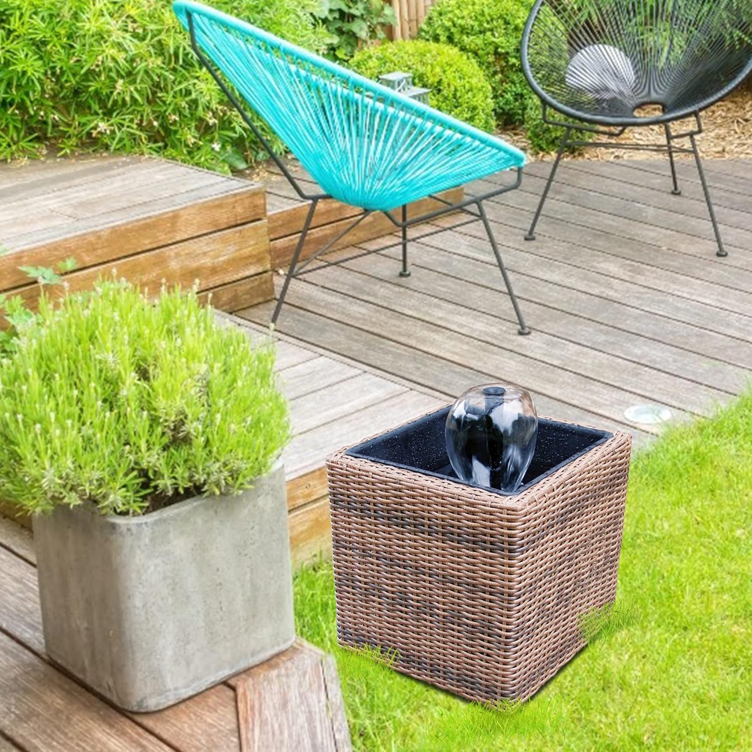 Koolscapes Wicker-Look Water Feature Mini Pond and Fountain, Brown, 200 GPH Pump, Weather Resistant Self-Contained Indoor or Outdoor Pond Kit for Deck Porch Balcony Garden Yard Pool Sunroom Patio