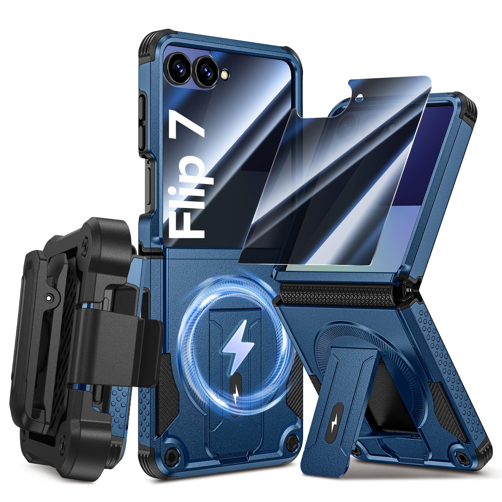 Goton Custodia per Samsung Galaxy Z Flip 7 con clip per cintura, blu