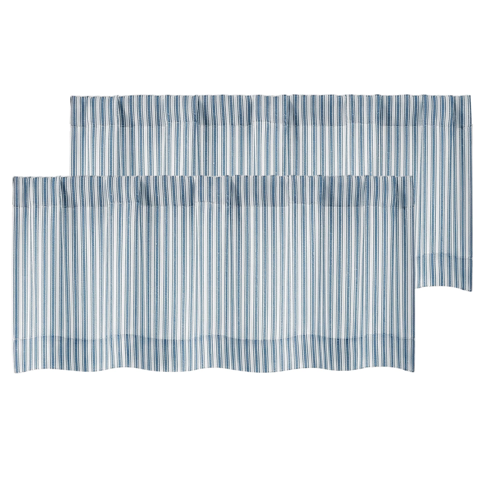 Chyhomenyc Blue Stripe Window Valances - Light Filtering Faux Linen Short Kitchen Valance Curtains, Rod Pocket Boho Striped Topper Farmhouse Valance for Living Room Bathroom, 52Wx18L, 2 Pieces