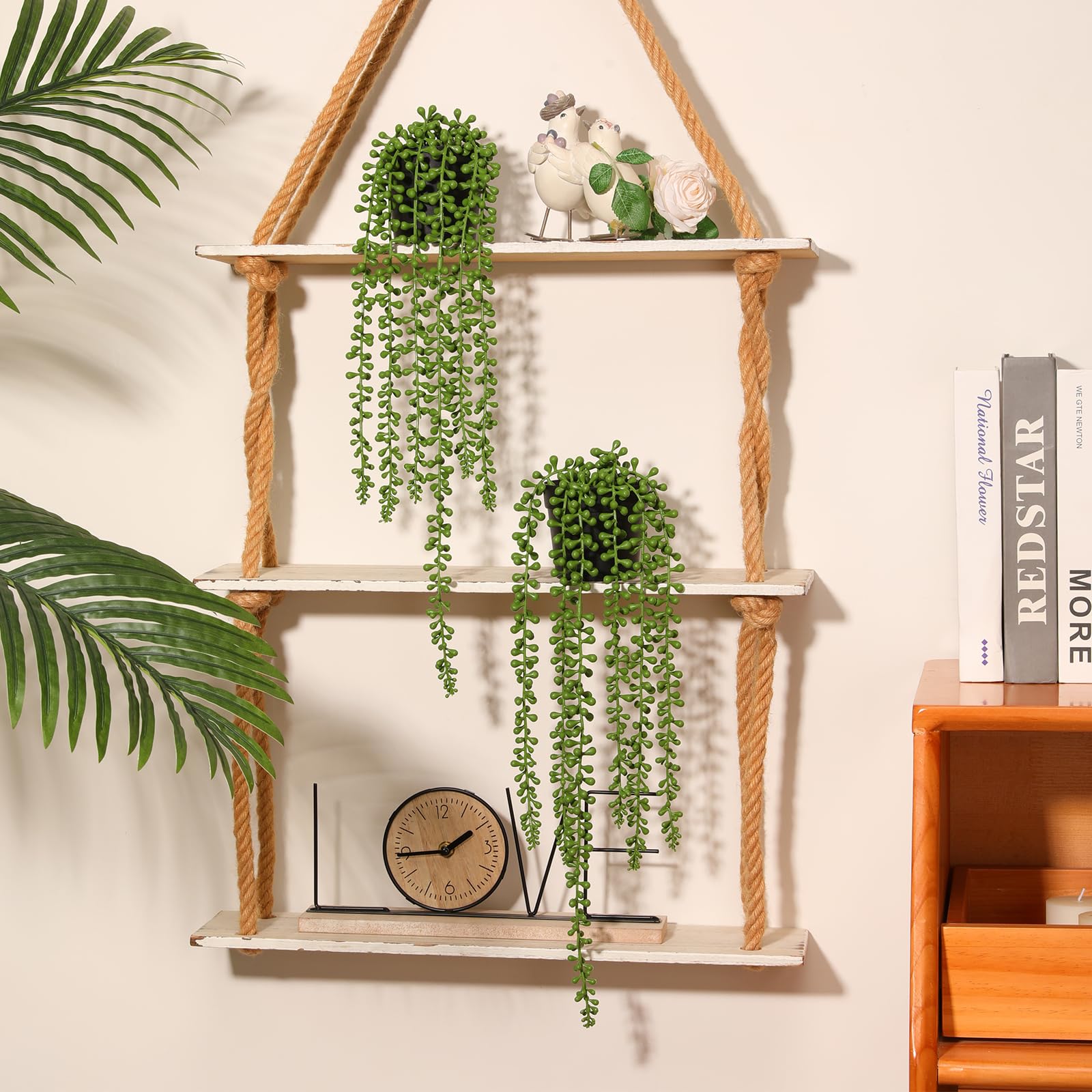 Veryhome 2 Pack Artificial Hanging String Plants Hanging Planter Fake String of Pearls Fake Plants in Pot Fake Succulents Home Office Wall Decoration - Image 3
