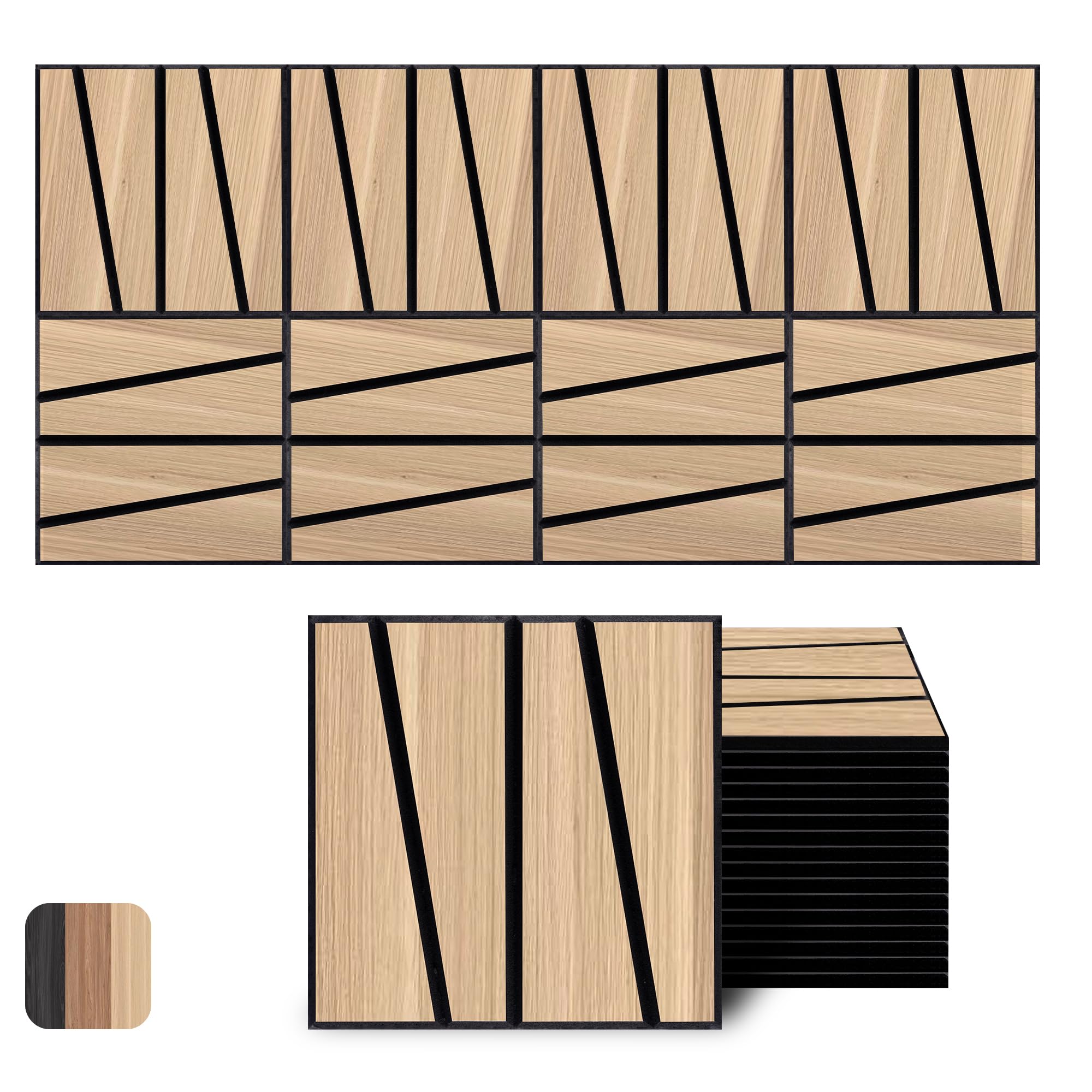WoveN SounD Acoustic Wall Panels, Natural Oak, 16 Pack, 12x12 in