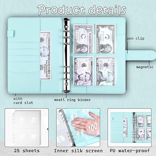 Miniatura 4 de MUQING Carpeta de desafío de 100 sobres, sobres de ahorro de dinero para desafío de efectivo, libro planificador de presupuesto de ahorro de $5050,