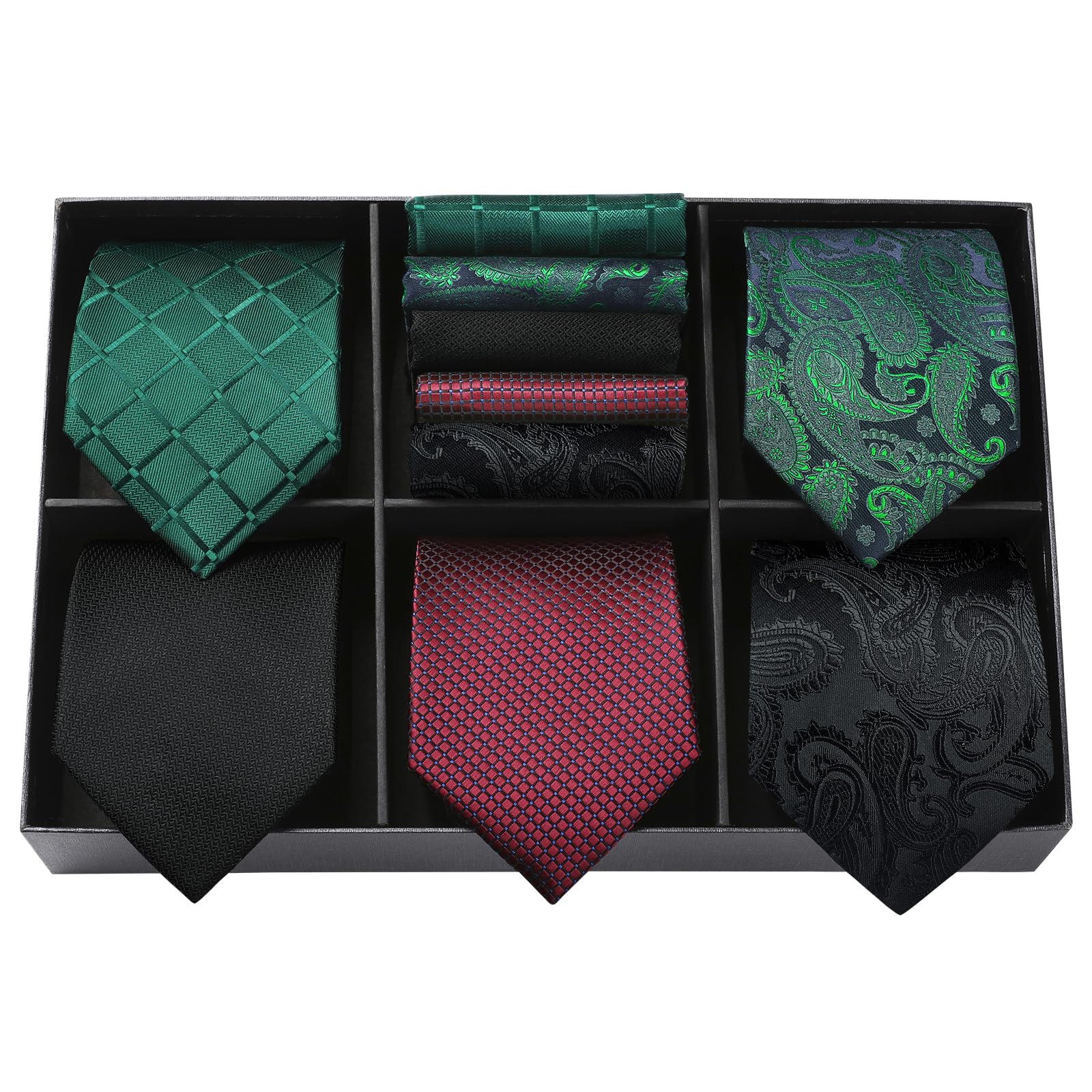 HISDERN Set 5 PCS Cravatta Uomo - Tinta Unita, Pois, Quadri, Righe - Fazzoletto Incluso - Per Festa e Matrimonio