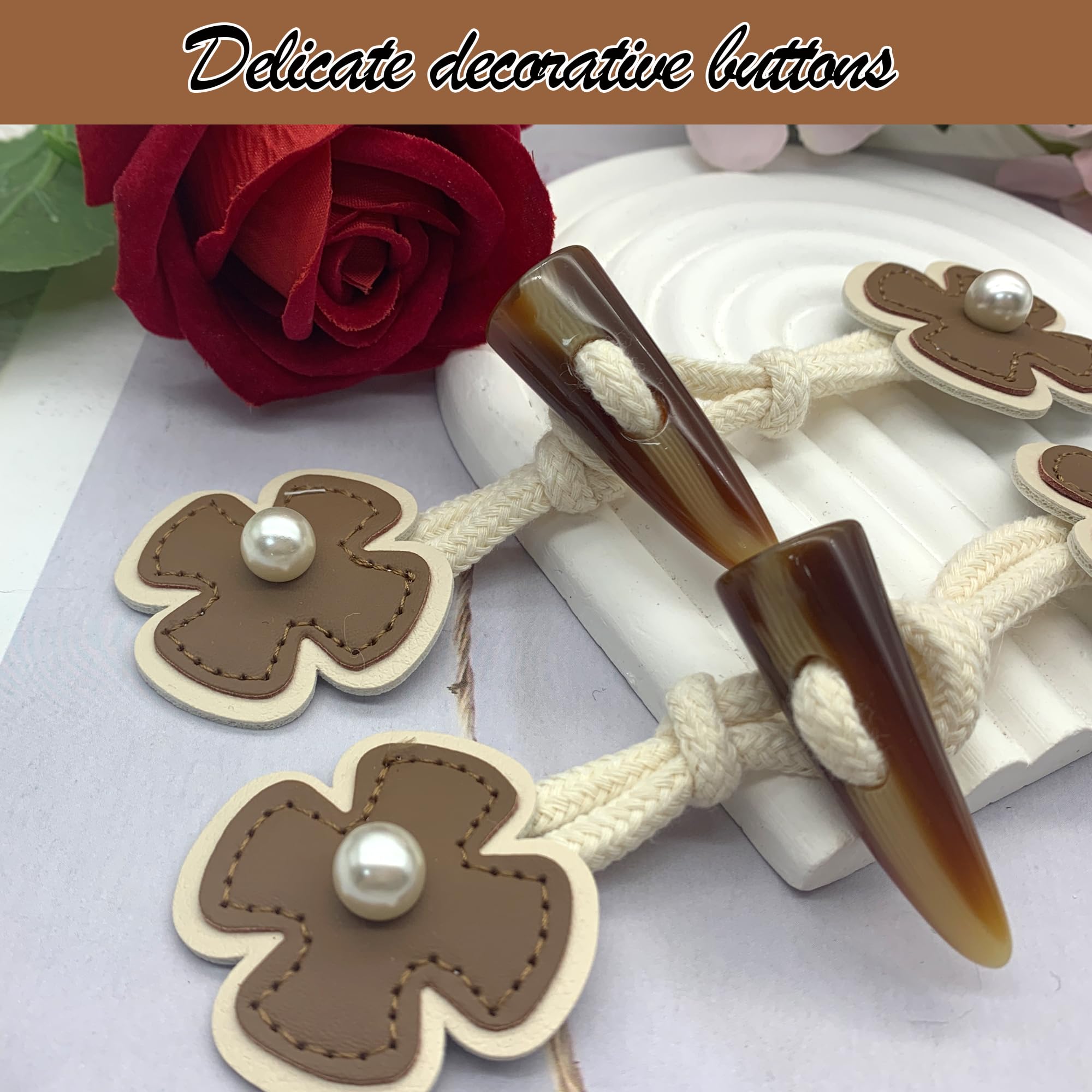 Leder Knebelverschlüsse – 4 Paar, Aus PU-Leder & Harz – Für Mäntel, Jacken, DIY, Beige/braun, 11 Cm