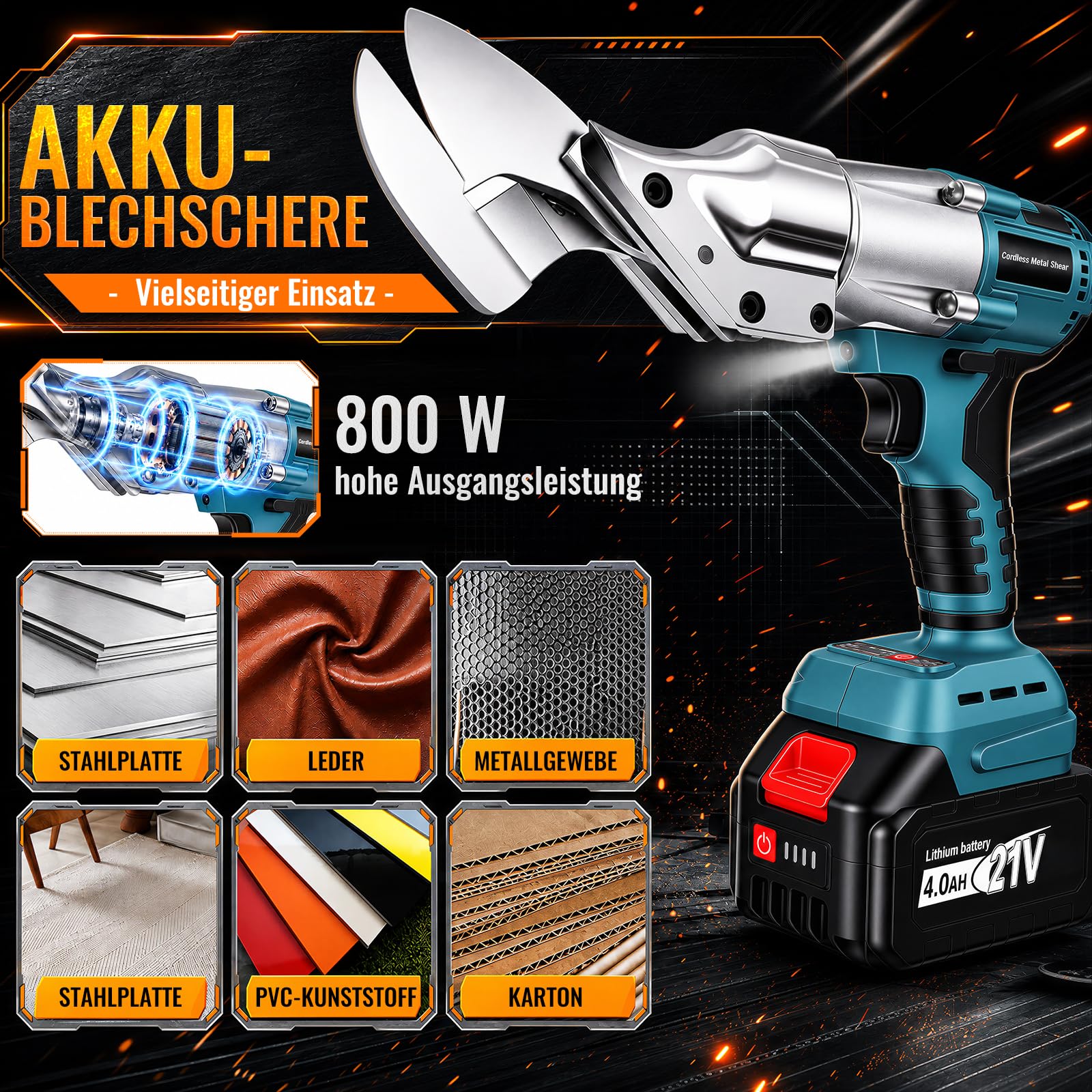 Akku Blechschere Kompatibel mit Makita 18V Akku, 2 * 4000mAh Akkus Blechschere Elektrisch, 360° Drehbarer Kopf, Bürstenlos Elektrische Schere zum Schneiden von Stahl, Bleche, PVC, Aluminium