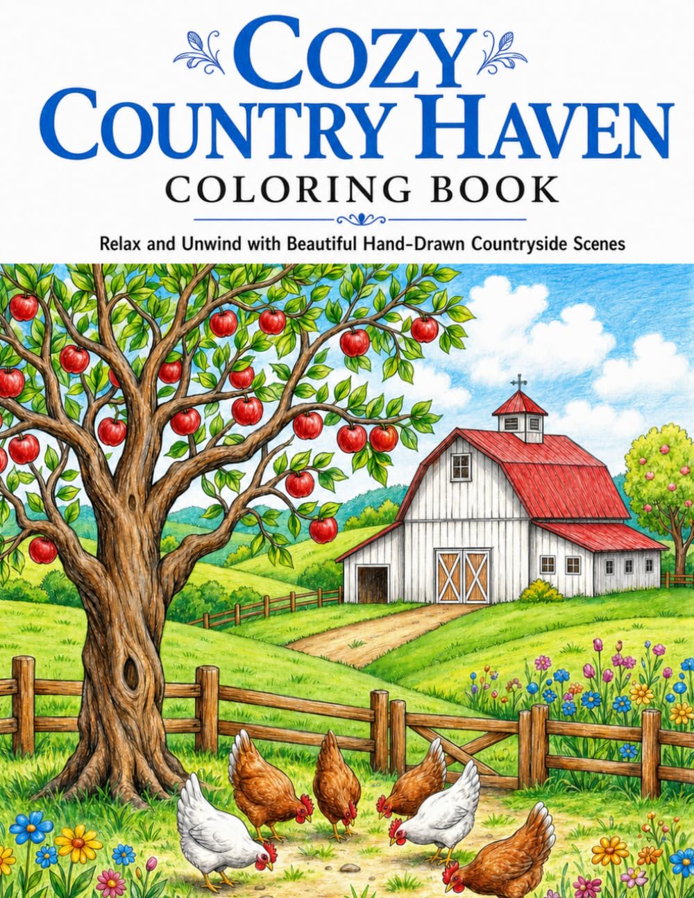 Cozy Country Haven coloring Book: Charming Farmhouse, Cottage & Peaceful Country Scenes for Relaxation – 40+ Relaxing Country Scenes