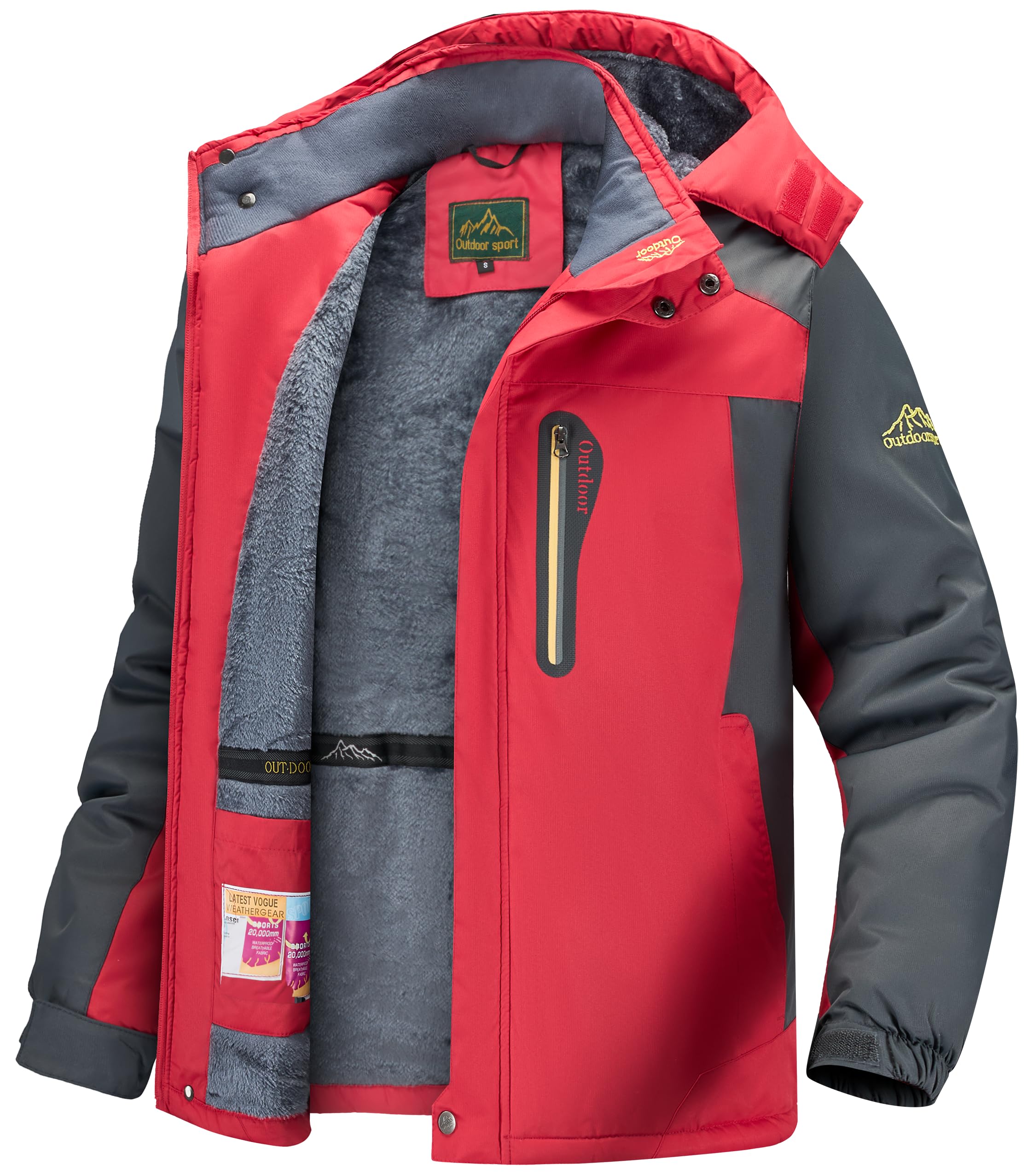 Chaqueta de esquí de invierno para hombre, cálida, impermeable, forro polar, abrigo de nieve con capucha, resistente al viento, impermeable de montaña