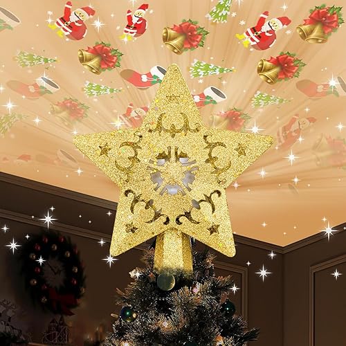 Miniatura 8 de Decoración para árbol de Navidad, proyector de patrón giratorio 3D para decoración del árbol de Navidad, diseño hueco, decoración de Navidad