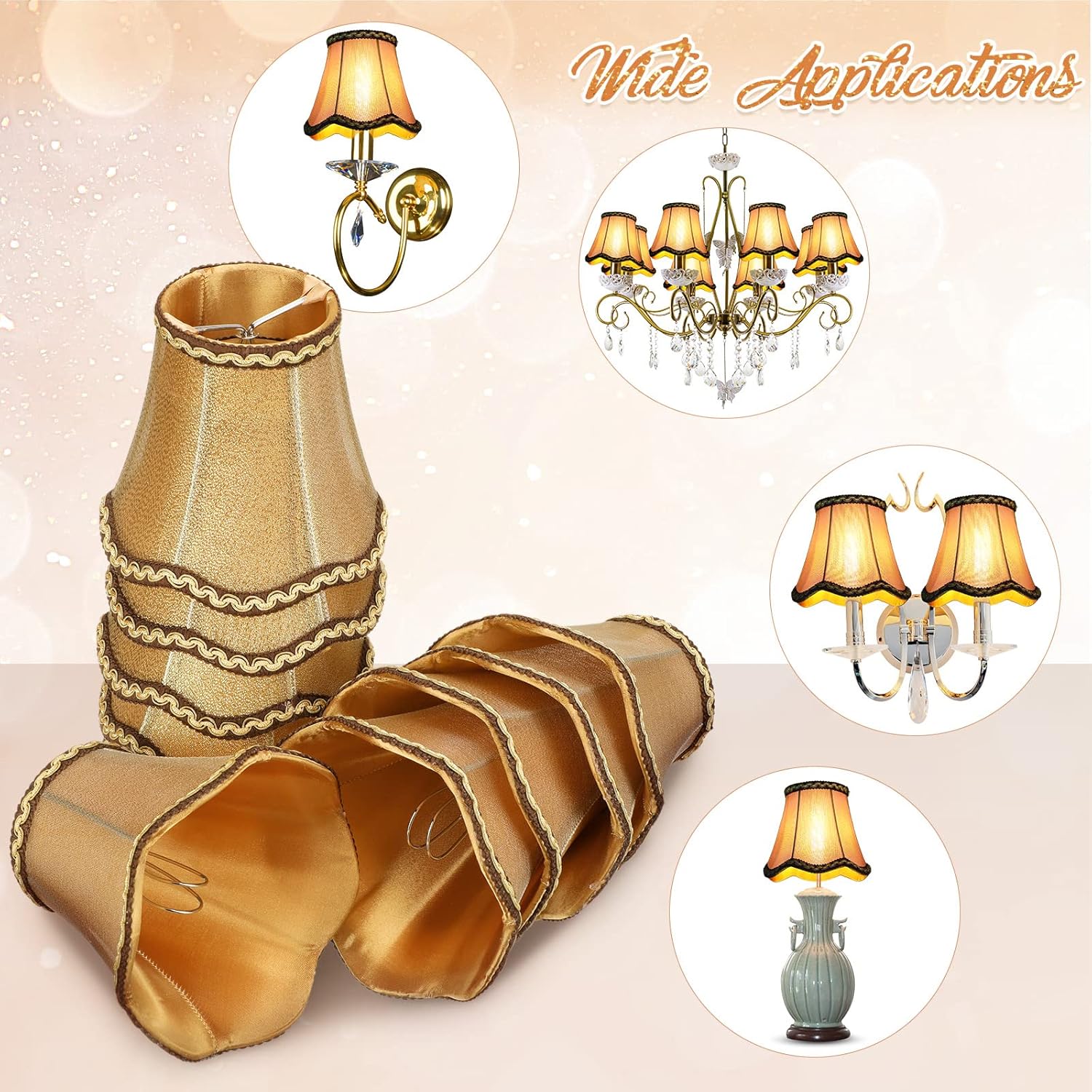 Riakrum 10 Pcs Shades for Chandeliers European Small Lamp Shade Chandelier Clip on Fabric Drum Lamp Mini Rustic Light Cover for Table Candle Wall Light Replacement, 3.1 x 5.5 x 4.7 Inch(Coffee)